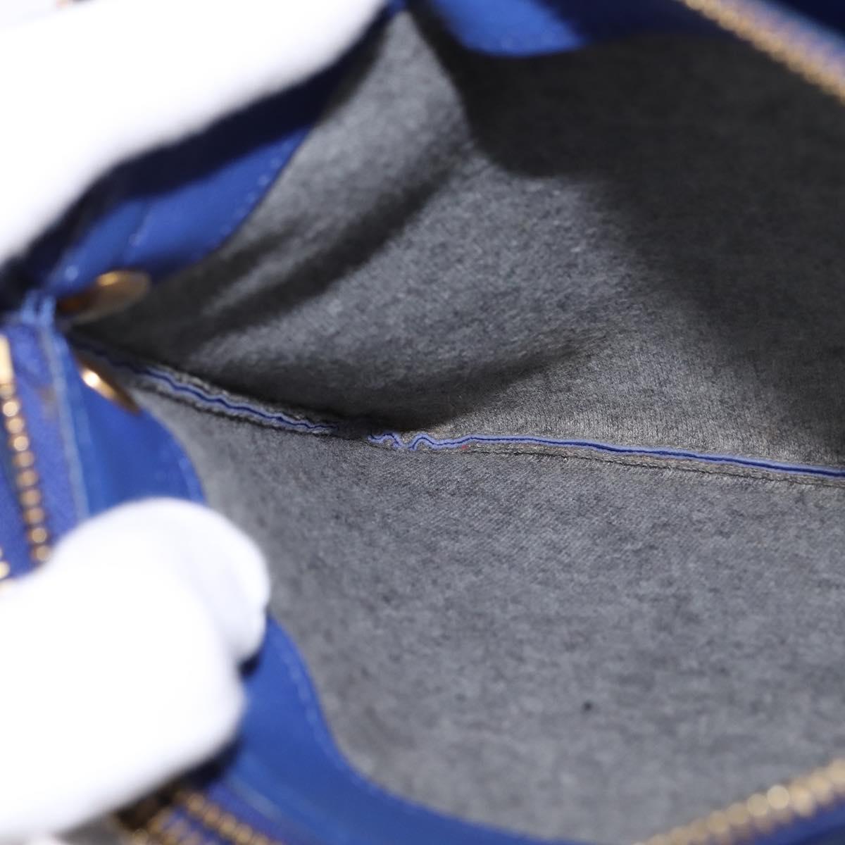 CELINE Trio large Shoulder Bag Leather Blue Gold Auth BA7048