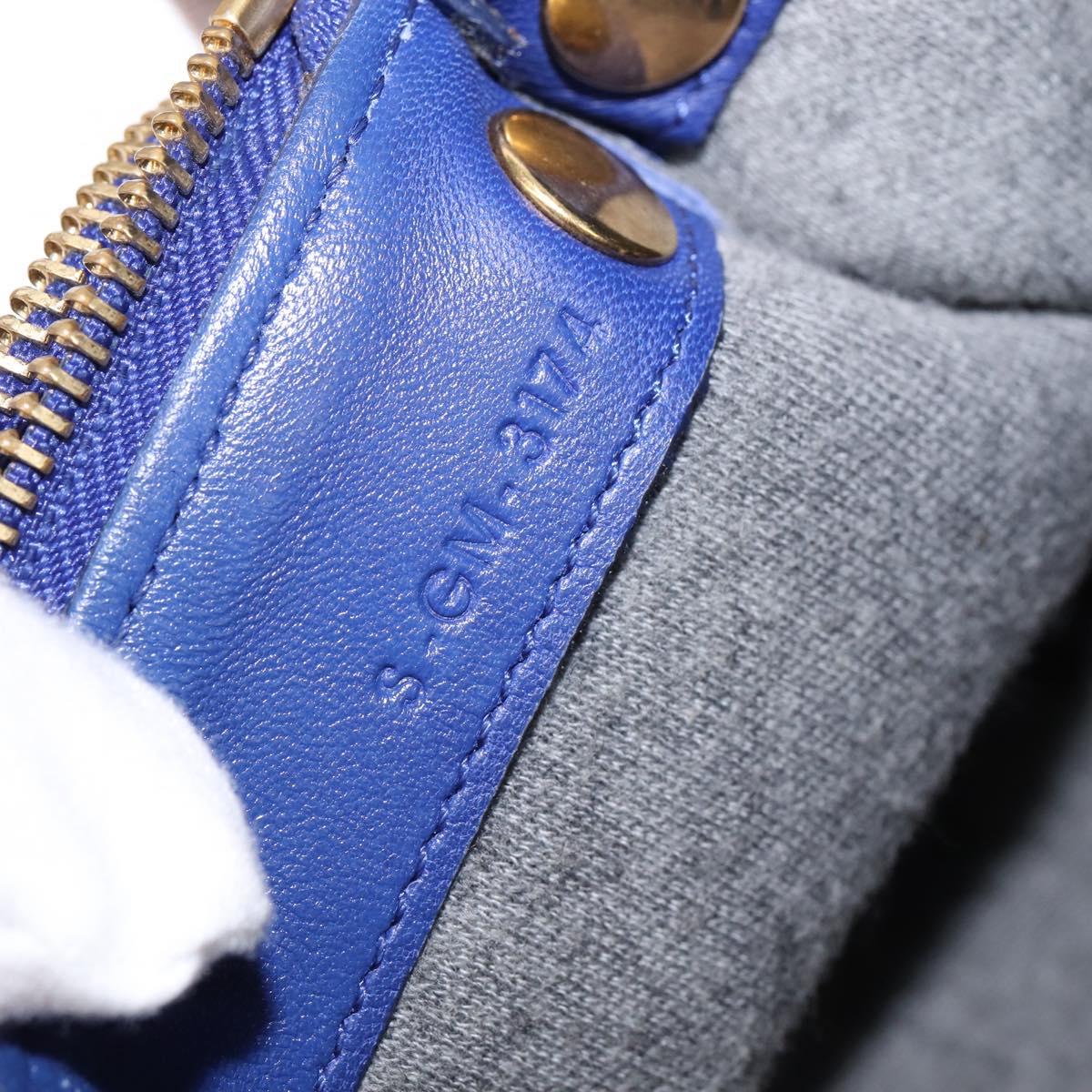 CELINE Trio large Shoulder Bag Leather Blue Gold Auth BA7048