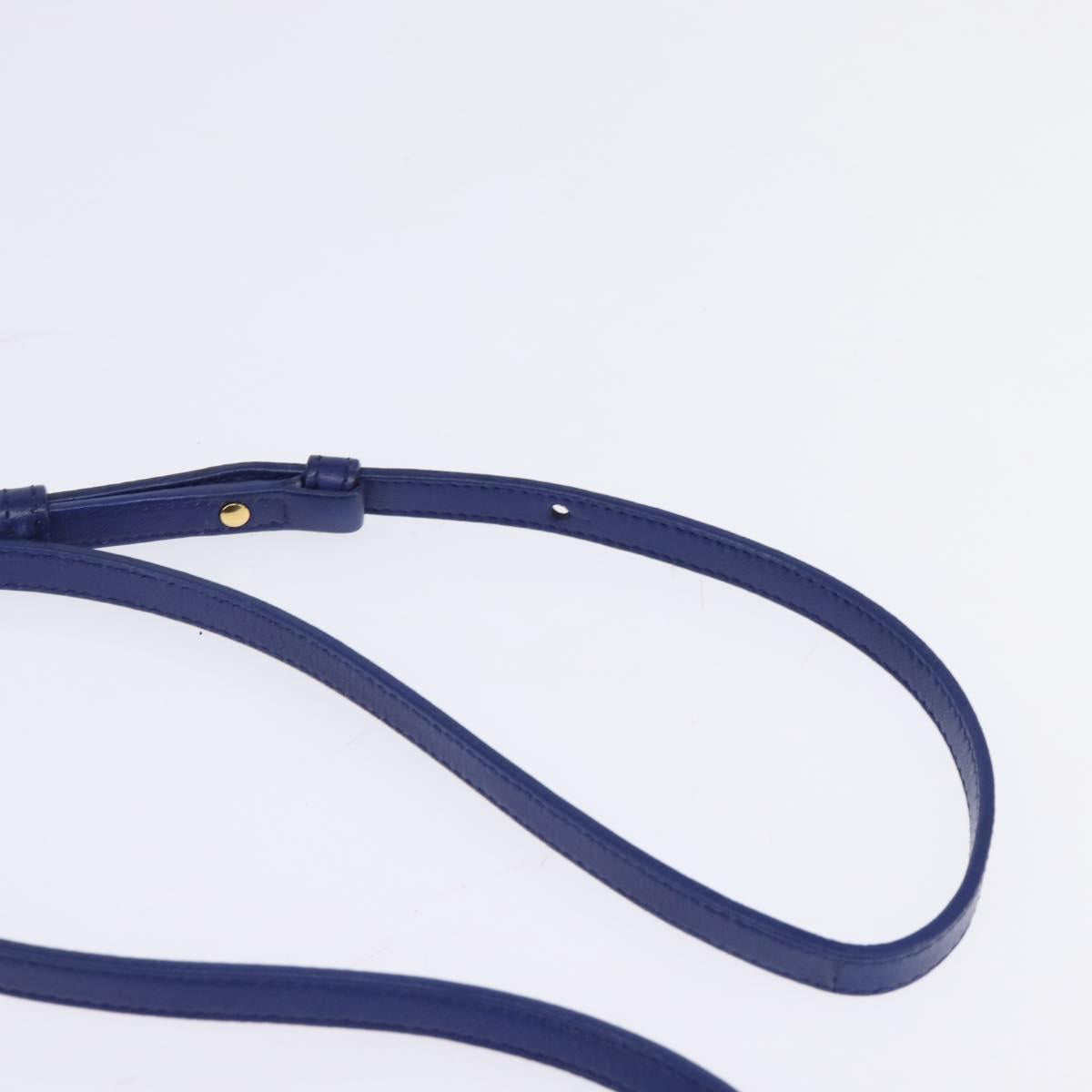 CELINE Trio large Shoulder Bag Leather Blue Gold Auth BA7048