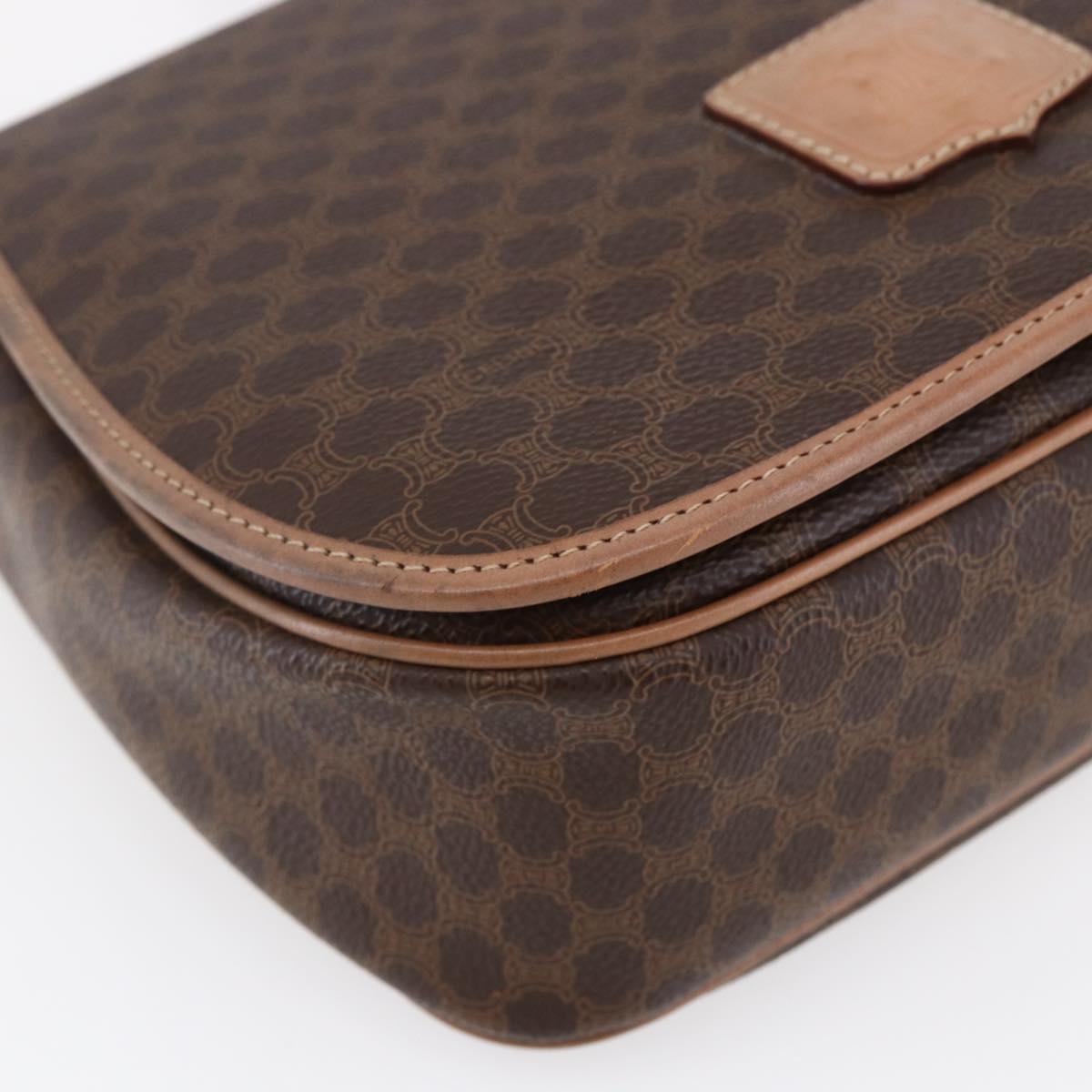 CELINE Macadam Canvas Shoulder Bag PVC Leather Brown Gold Auth BA7049