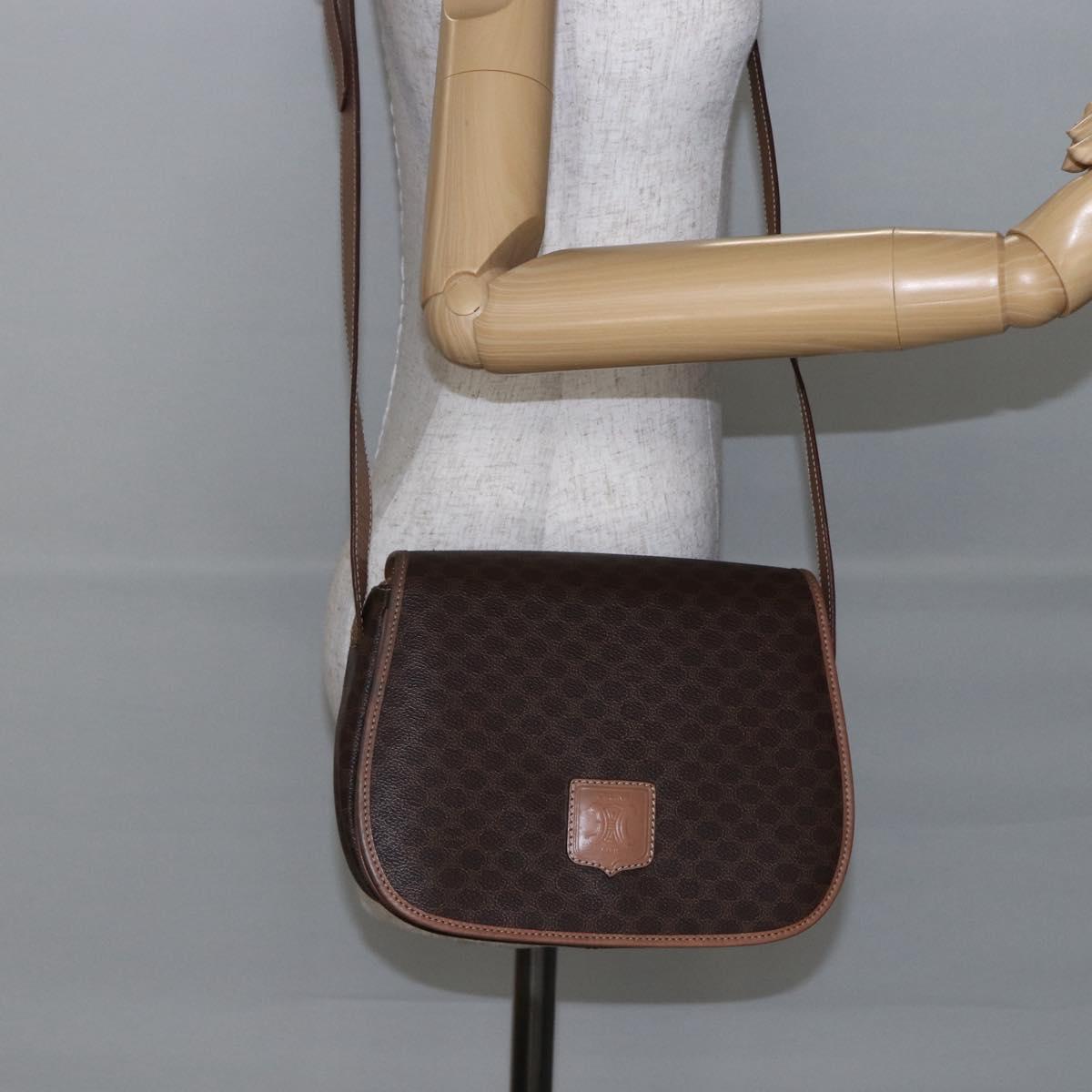 CELINE Macadam Canvas Shoulder Bag PVC Leather Brown Gold Auth BA7049