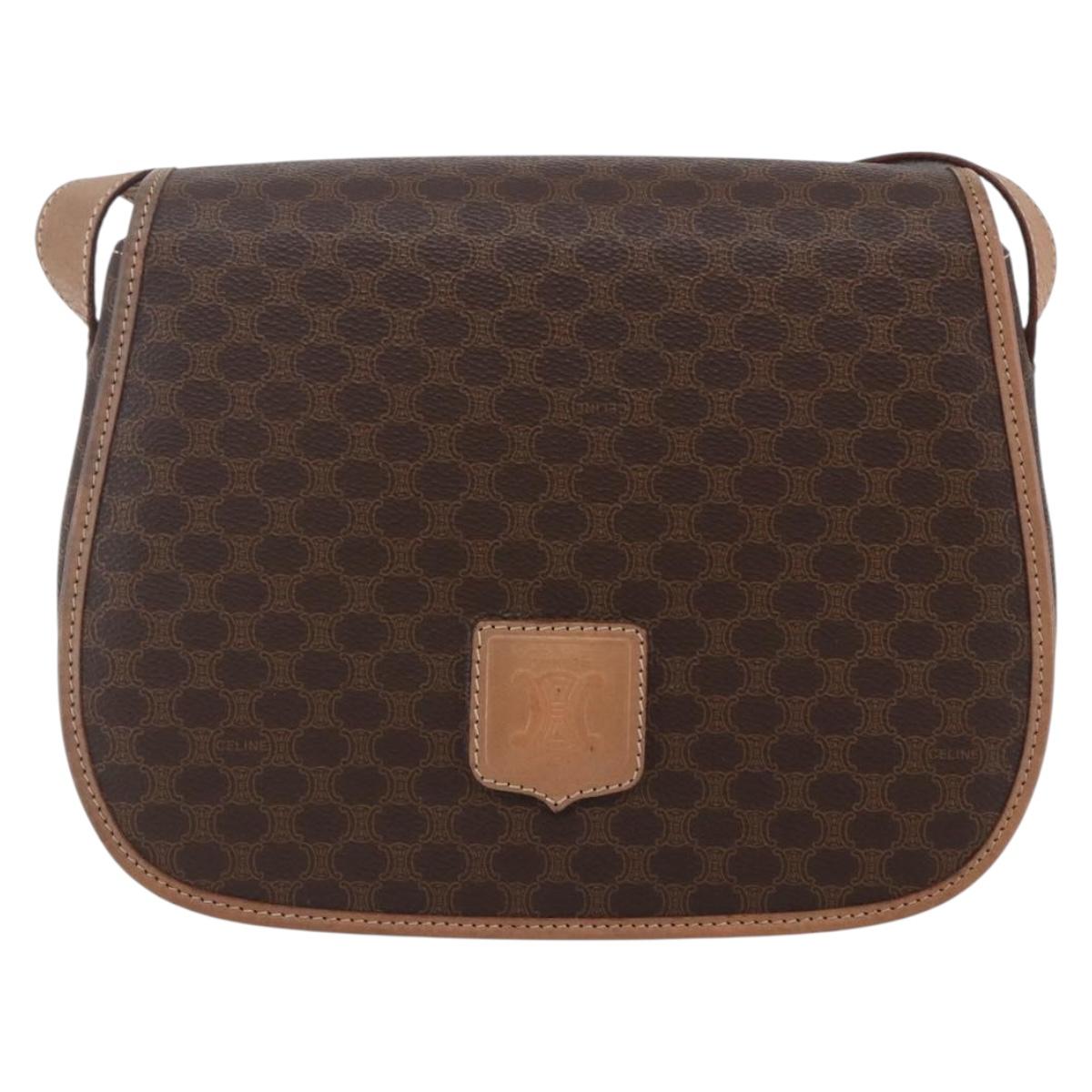 CELINE Macadam Canvas Shoulder Bag PVC Leather Brown Gold Auth BA7049