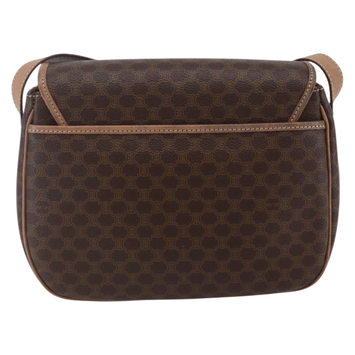 CELINE Macadam Canvas Shoulder Bag PVC Leather Brown Gold Auth BA7049