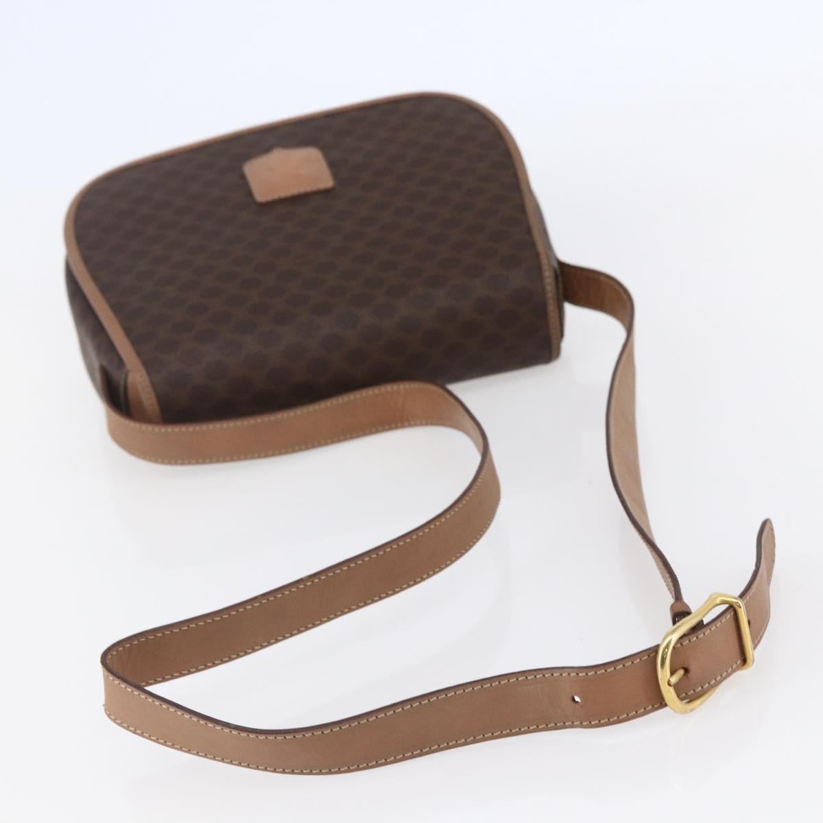 CELINE Macadam Canvas Shoulder Bag PVC Leather Brown Gold Auth BA7049