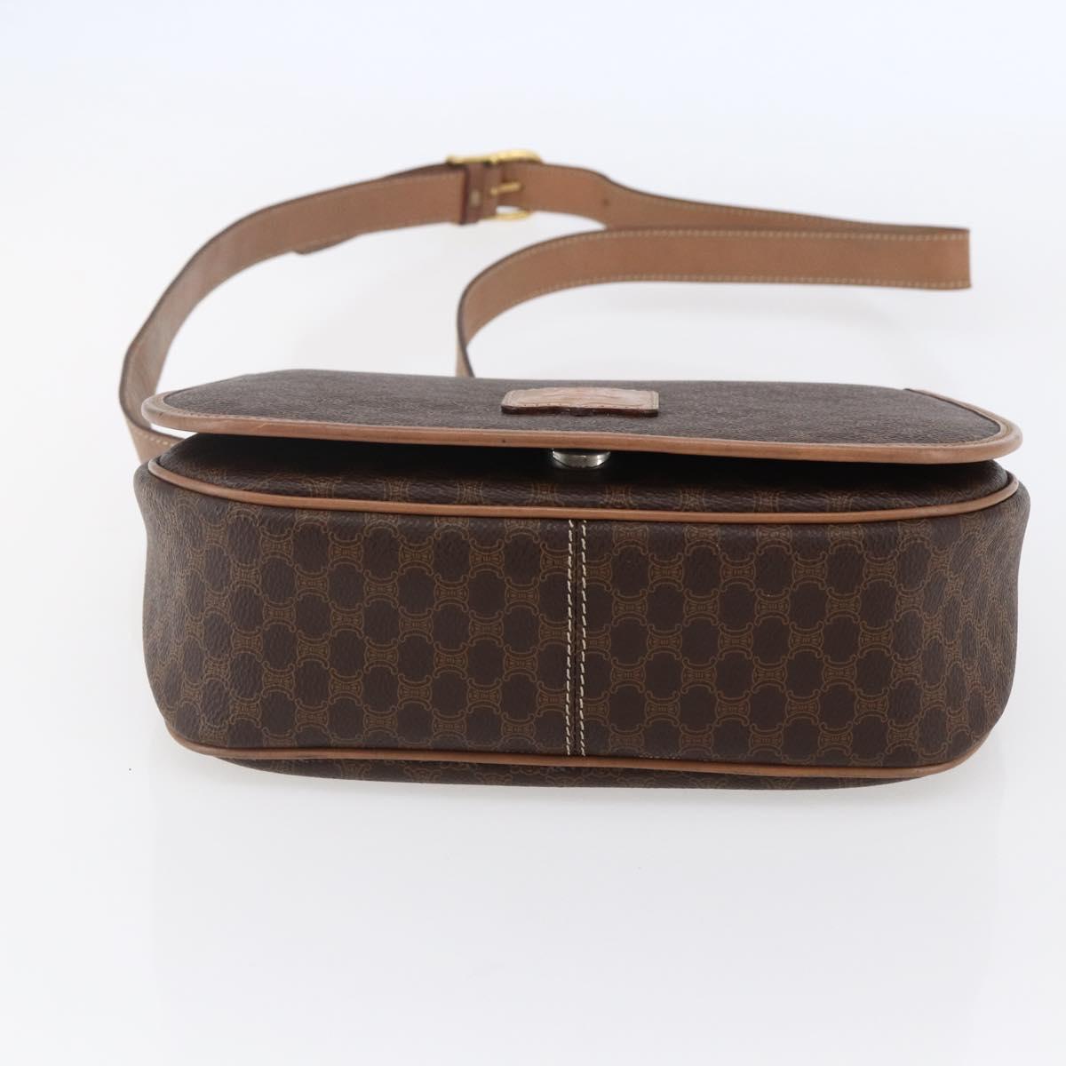 CELINE Macadam Canvas Shoulder Bag PVC Leather Brown Gold Auth BA7049