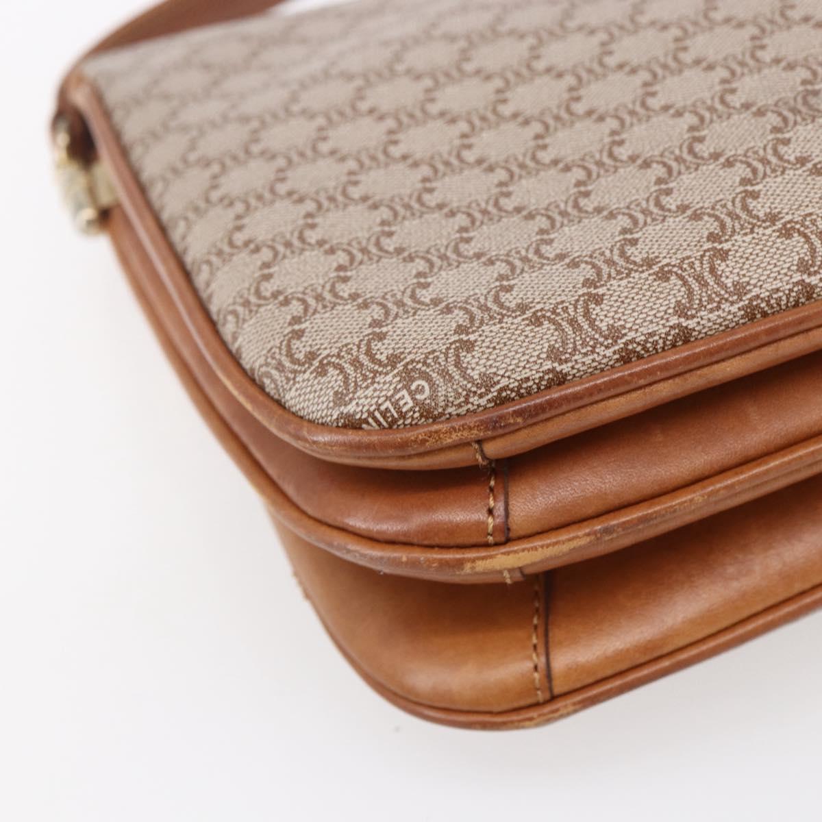 CELINE Macadam Canvas Shoulder Bag PVC Beige Gold Auth BA7051