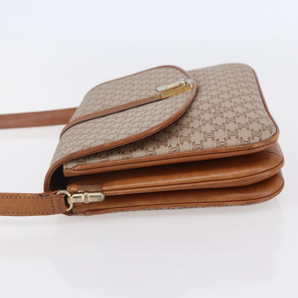 CELINE Macadam Canvas Shoulder Bag PVC Beige Gold Auth BA7051