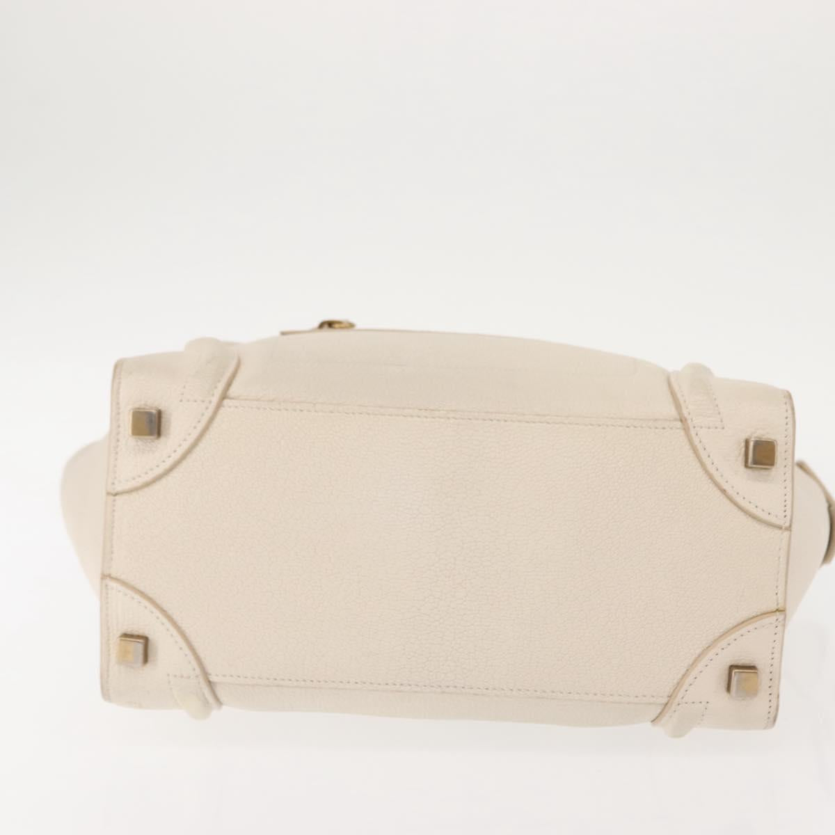 CELINE Luggage Micro Shopper Hand Bag Leather White Gold Auth BA7052