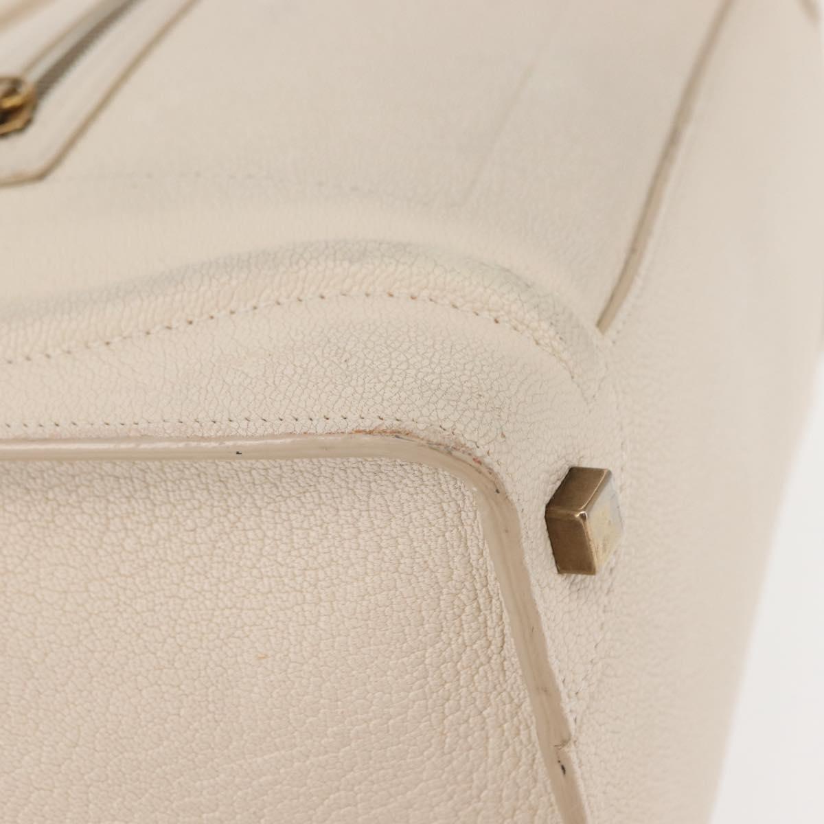 CELINE Luggage Micro Shopper Hand Bag Leather White Gold Auth BA7052