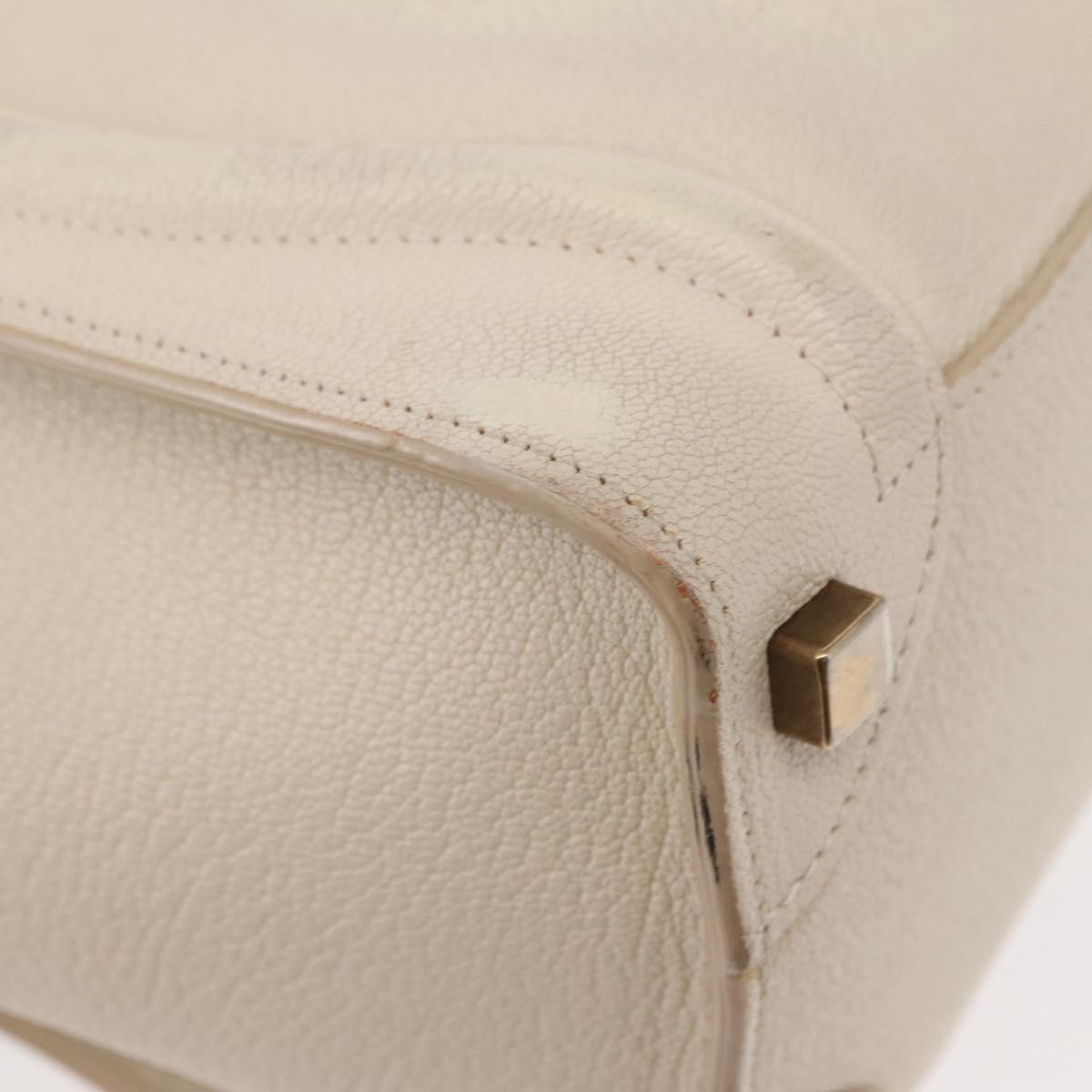 CELINE Luggage Micro Shopper Hand Bag Leather White Gold Auth BA7052