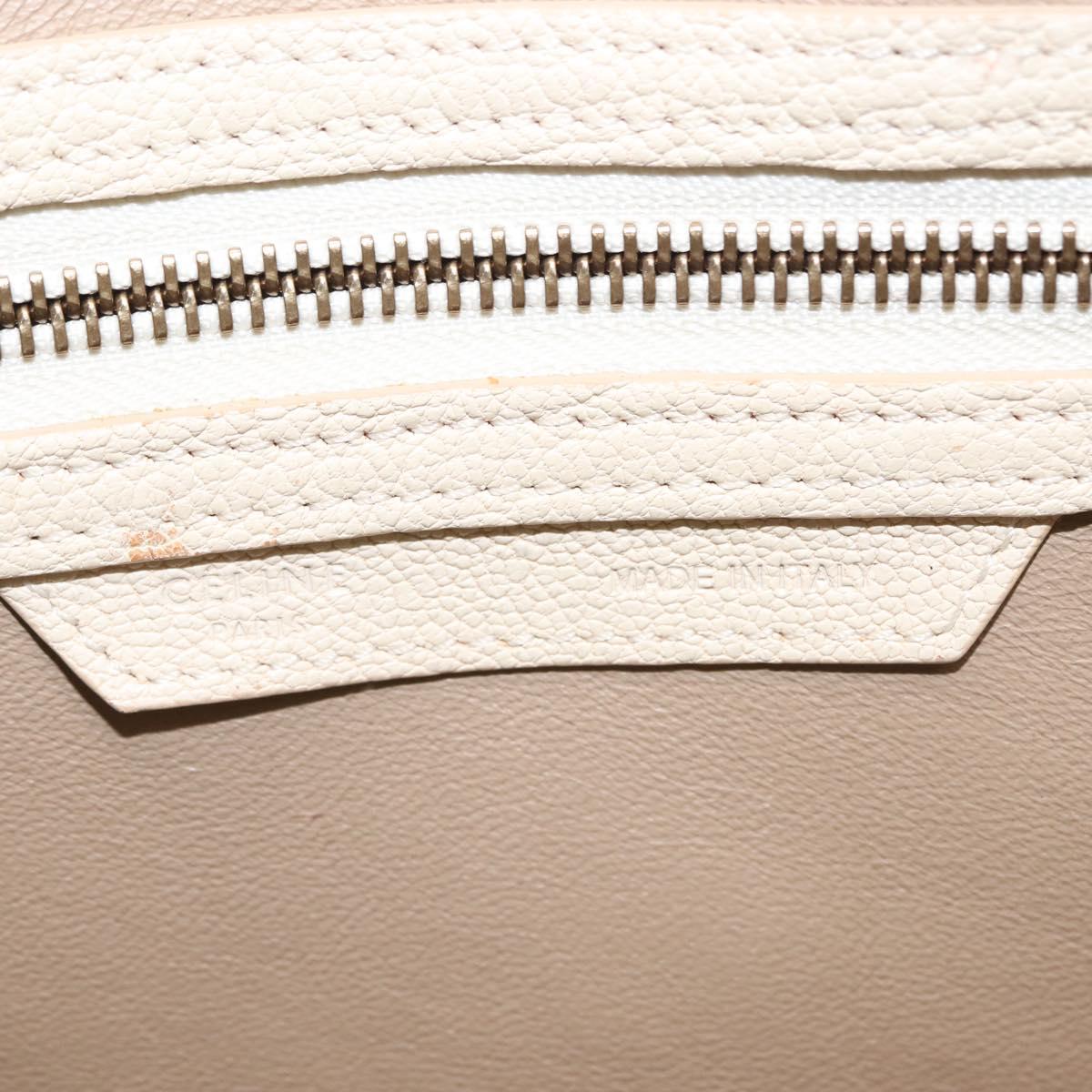 CELINE Luggage Micro Shopper Hand Bag Leather White Gold Auth BA7052