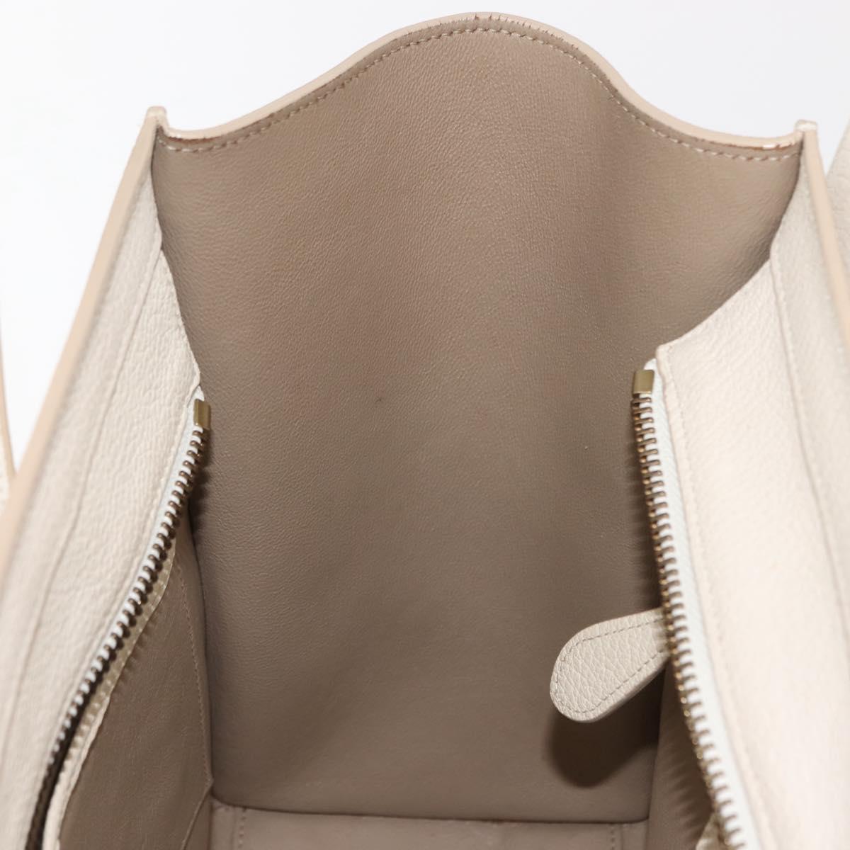 CELINE Luggage Micro Shopper Hand Bag Leather White Gold Auth BA7052