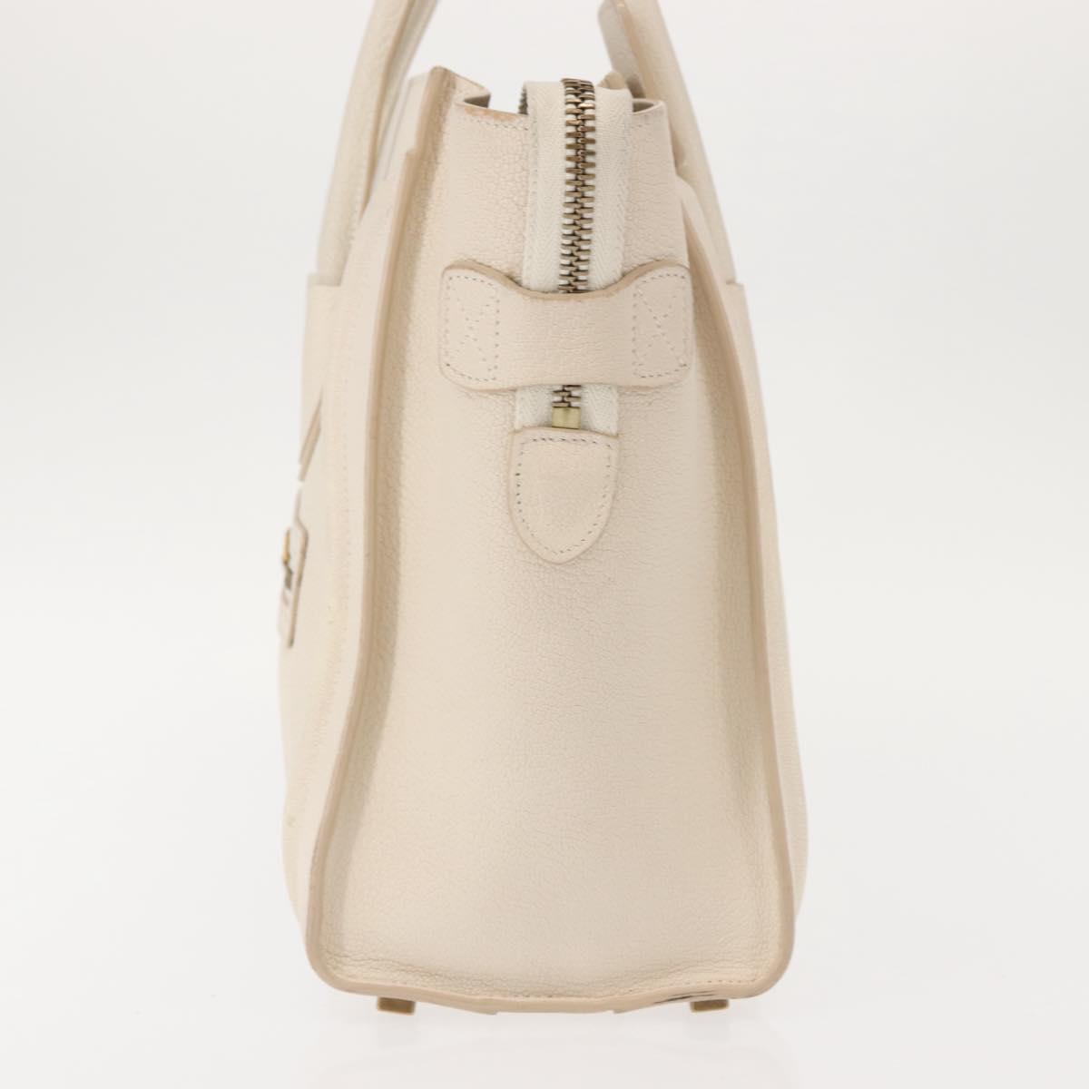 CELINE Luggage Micro Shopper Hand Bag Leather White Gold Auth BA7052