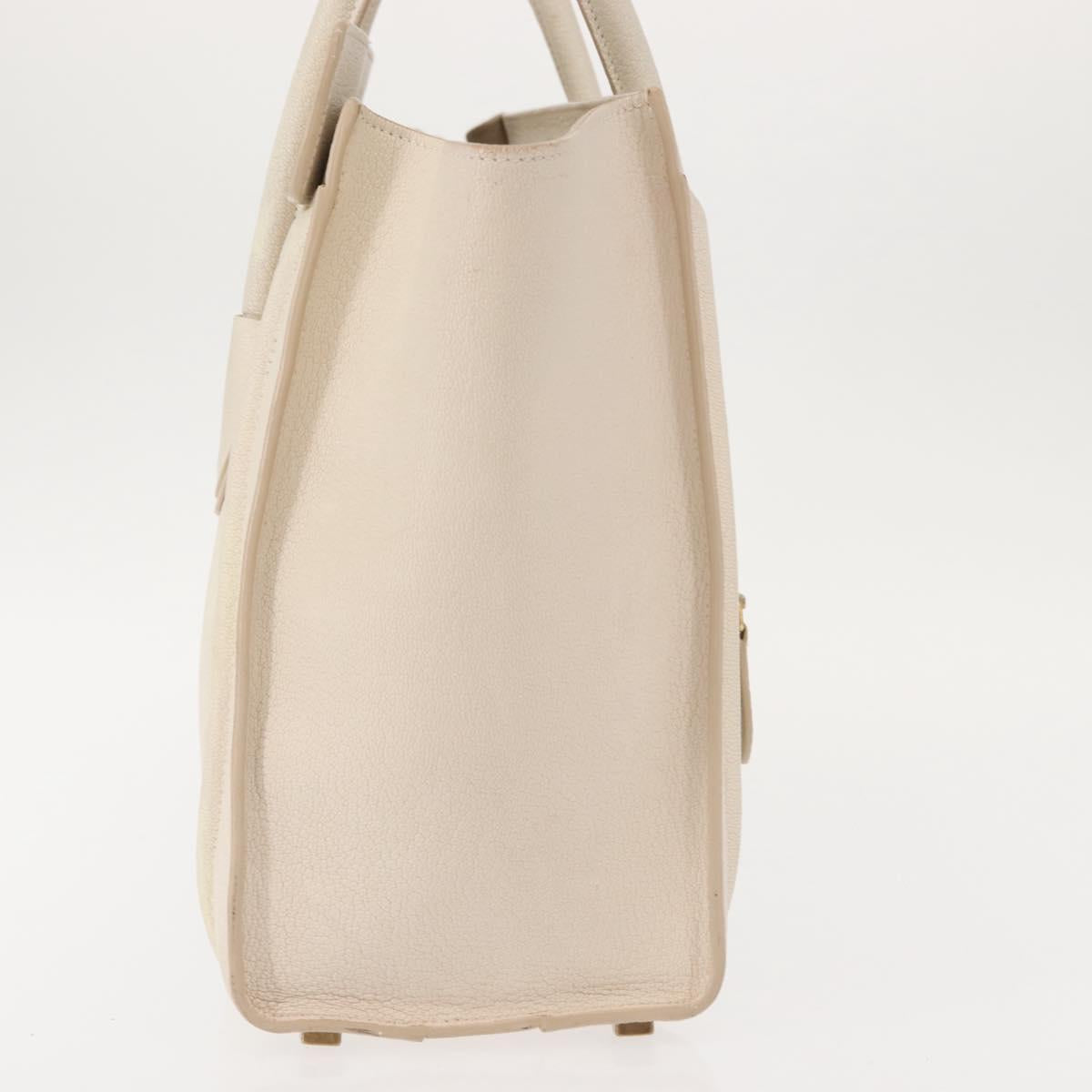 CELINE Luggage Micro Shopper Hand Bag Leather White Gold Auth BA7052