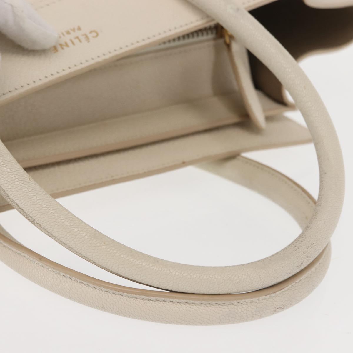 CELINE Luggage Micro Shopper Hand Bag Leather White Gold Auth BA7052