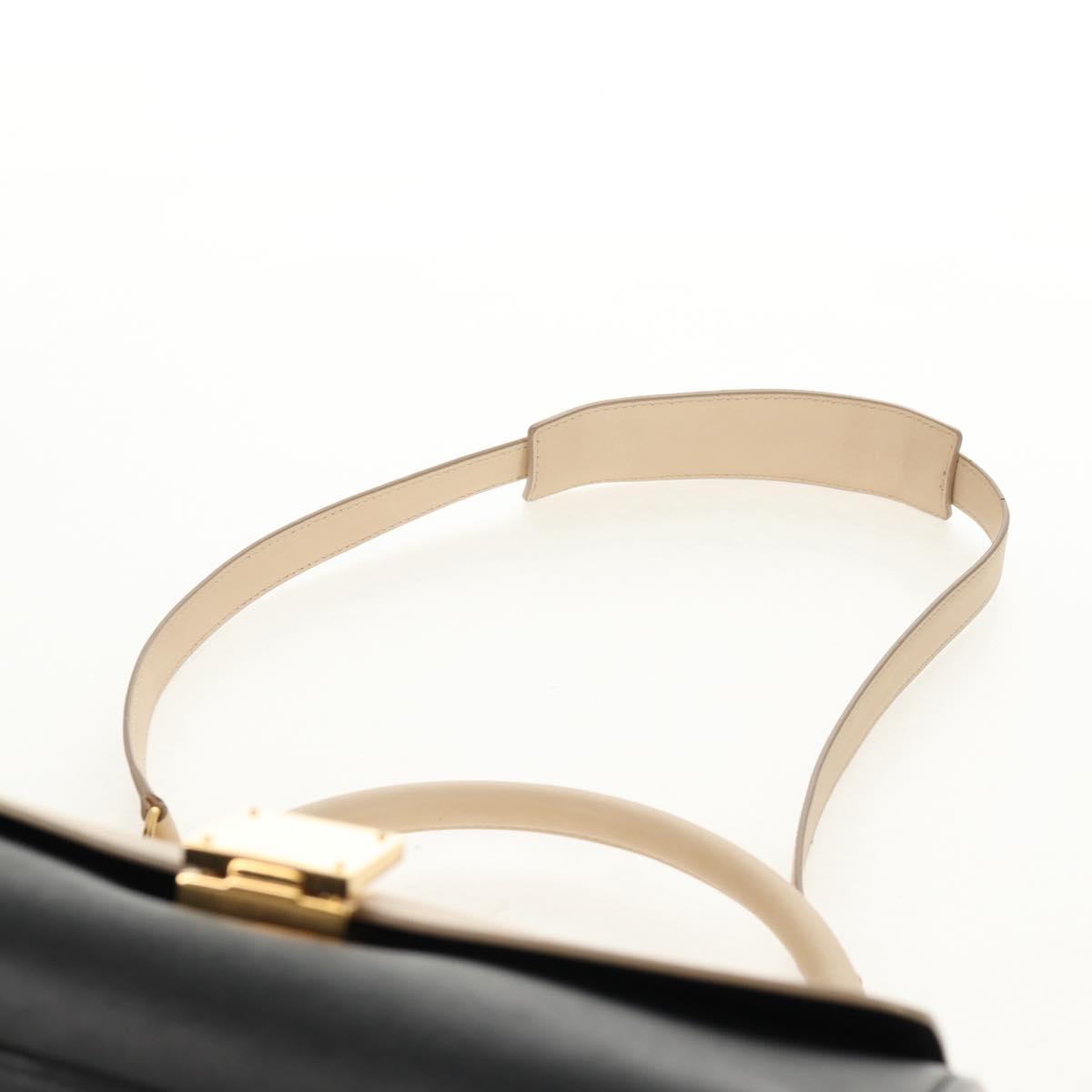 CELINE Trapeze Hand Bag Leather Suede 2way Beige Black gold Auth BA7053