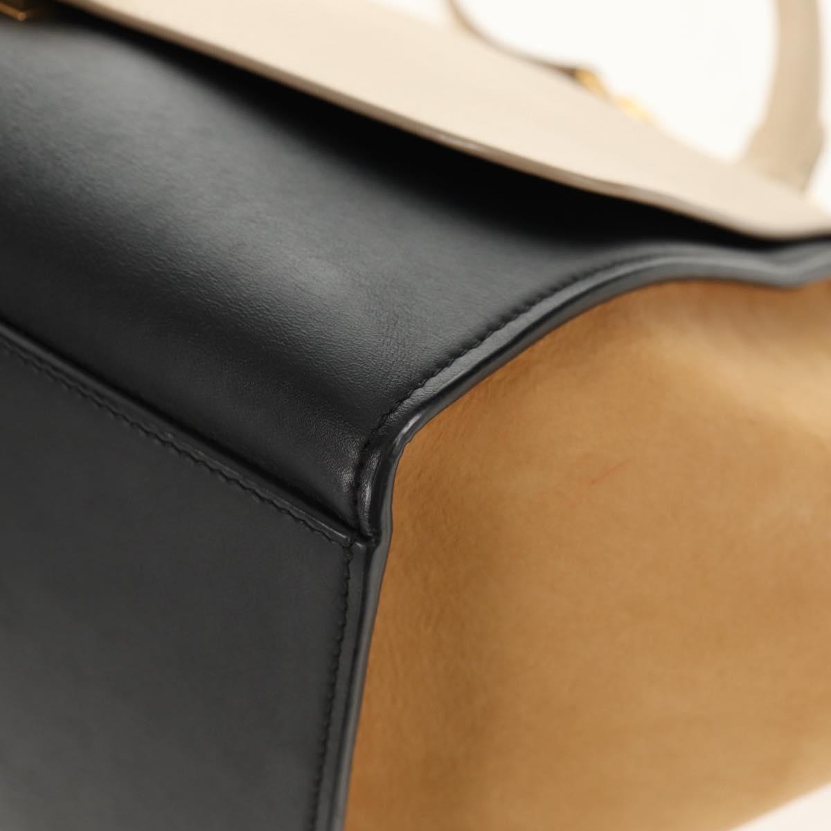 CELINE Trapeze Hand Bag Leather Suede 2way Beige Black gold Auth BA7053