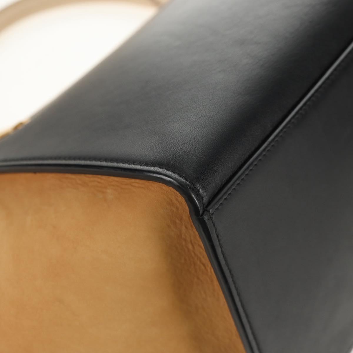 CELINE Trapeze Hand Bag Leather Suede 2way Beige Black gold Auth BA7053