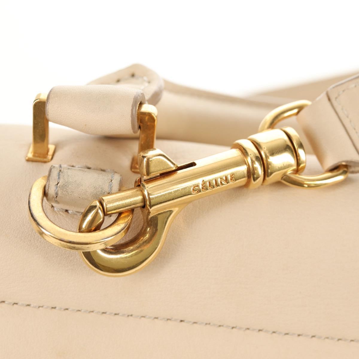 CELINE Trapeze Hand Bag Leather Suede 2way Beige Black gold Auth BA7053
