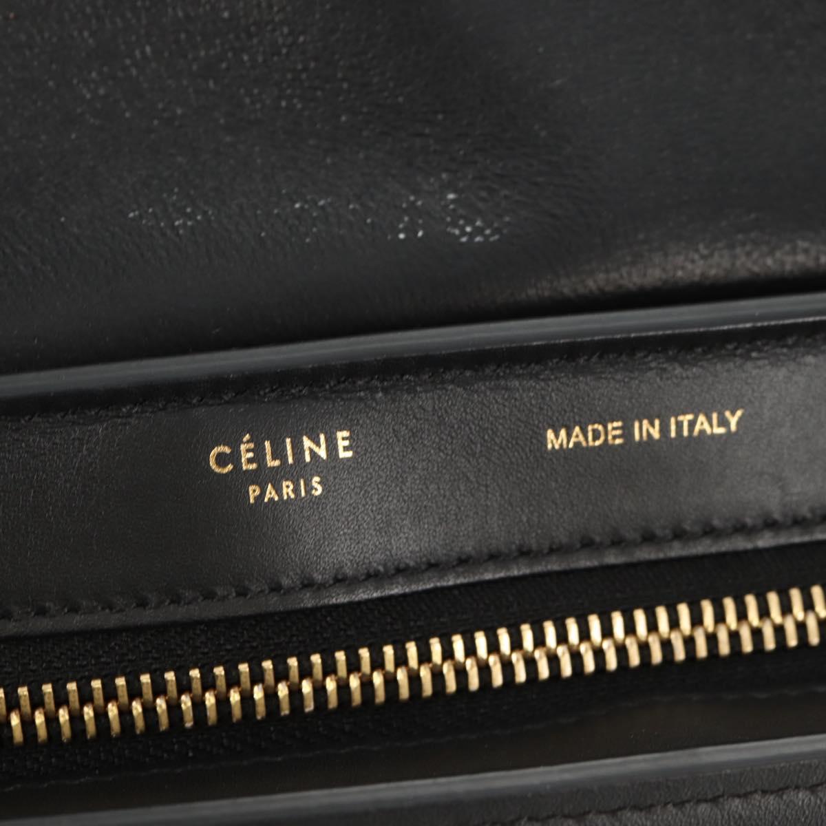 CELINE Trapeze Hand Bag Leather Suede 2way Beige Black gold Auth BA7053