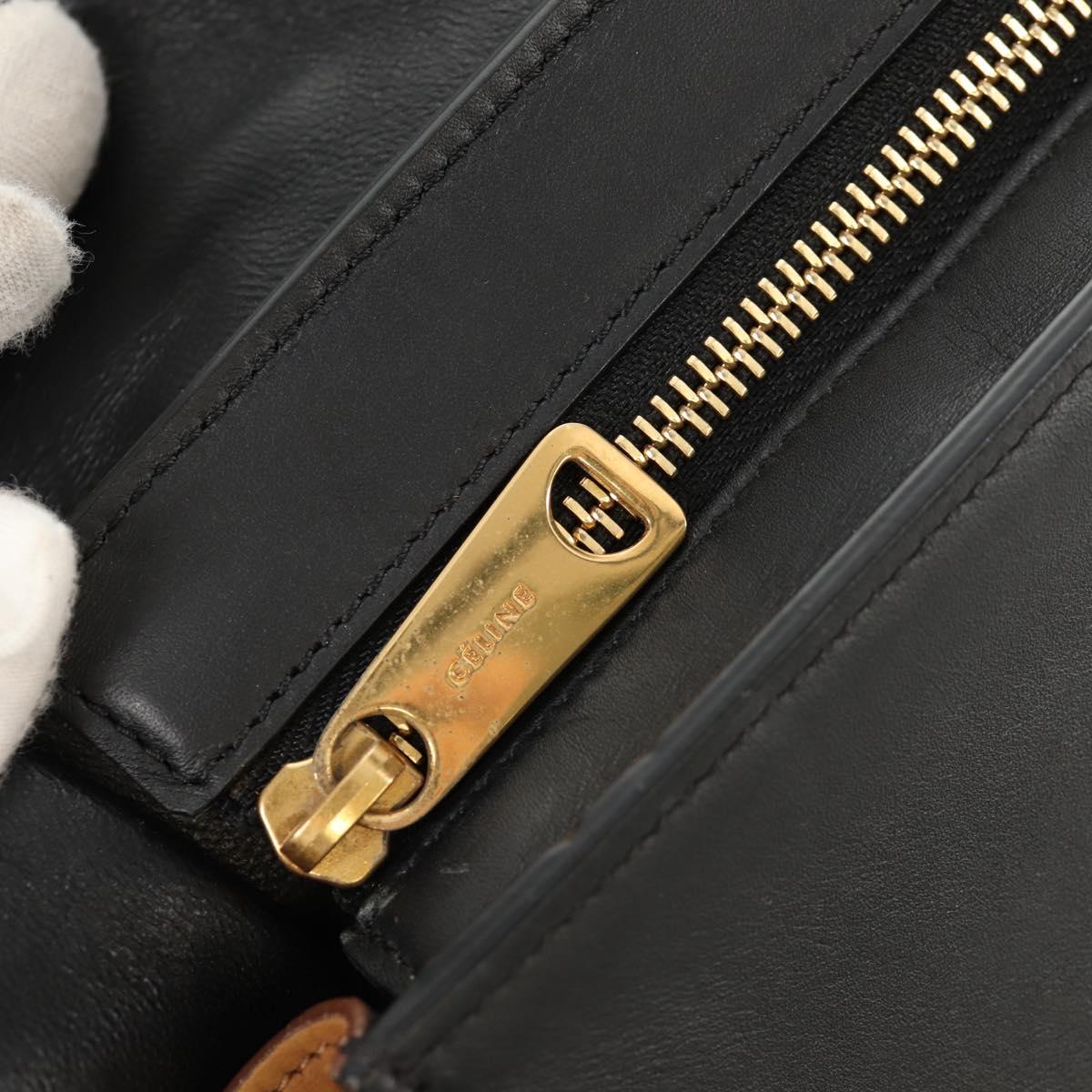 CELINE Trapeze Hand Bag Leather Suede 2way Beige Black gold Auth BA7053