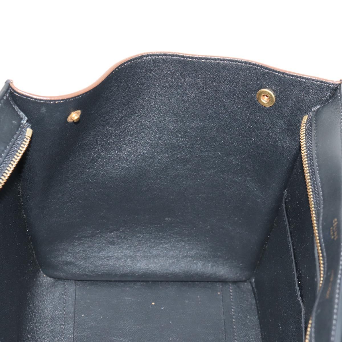 CELINE Trapeze Hand Bag Leather Suede 2way Beige Black gold Auth BA7053