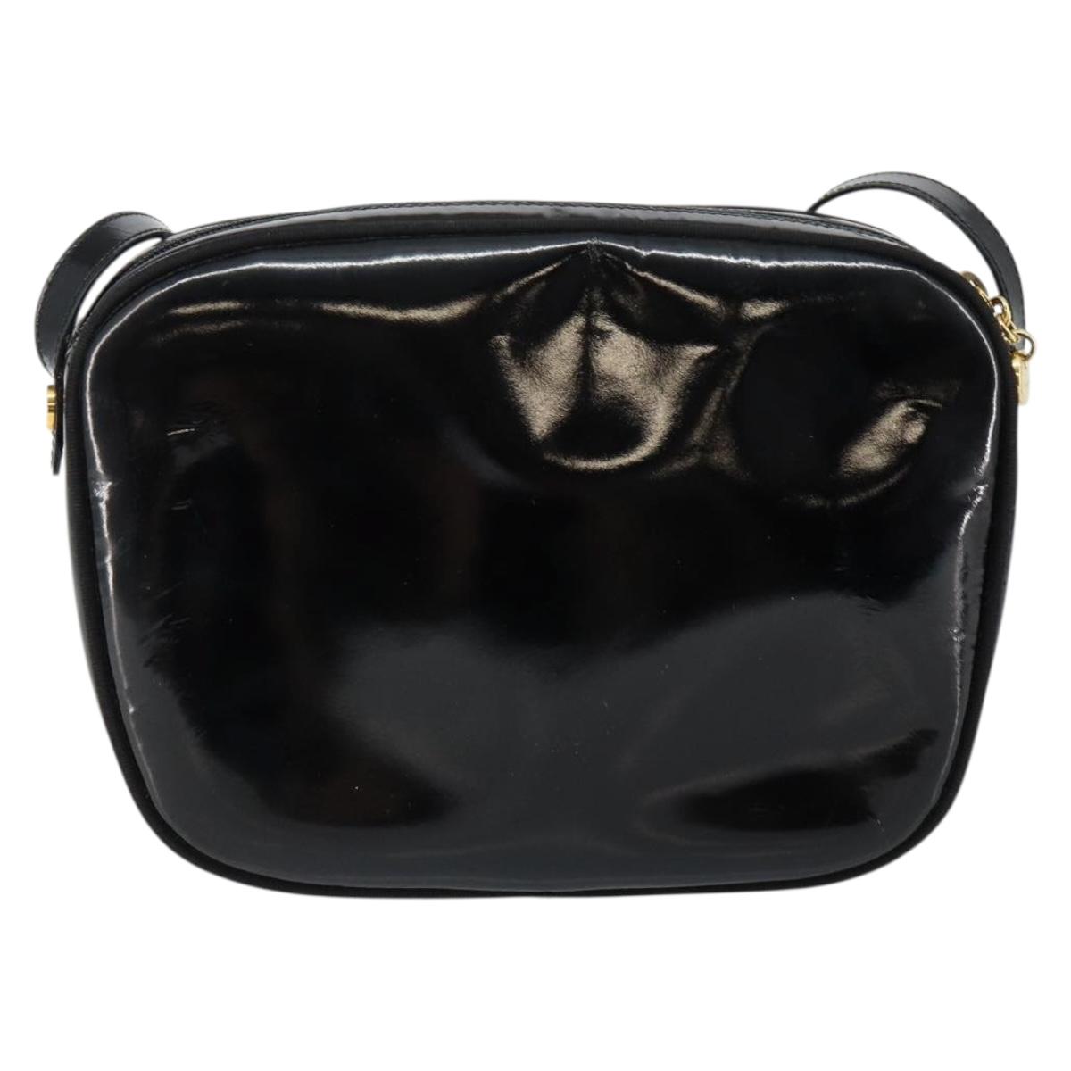 Salvatore Ferragamo Vala Shoulder Bag Enamel Black Gold Auth BA7055