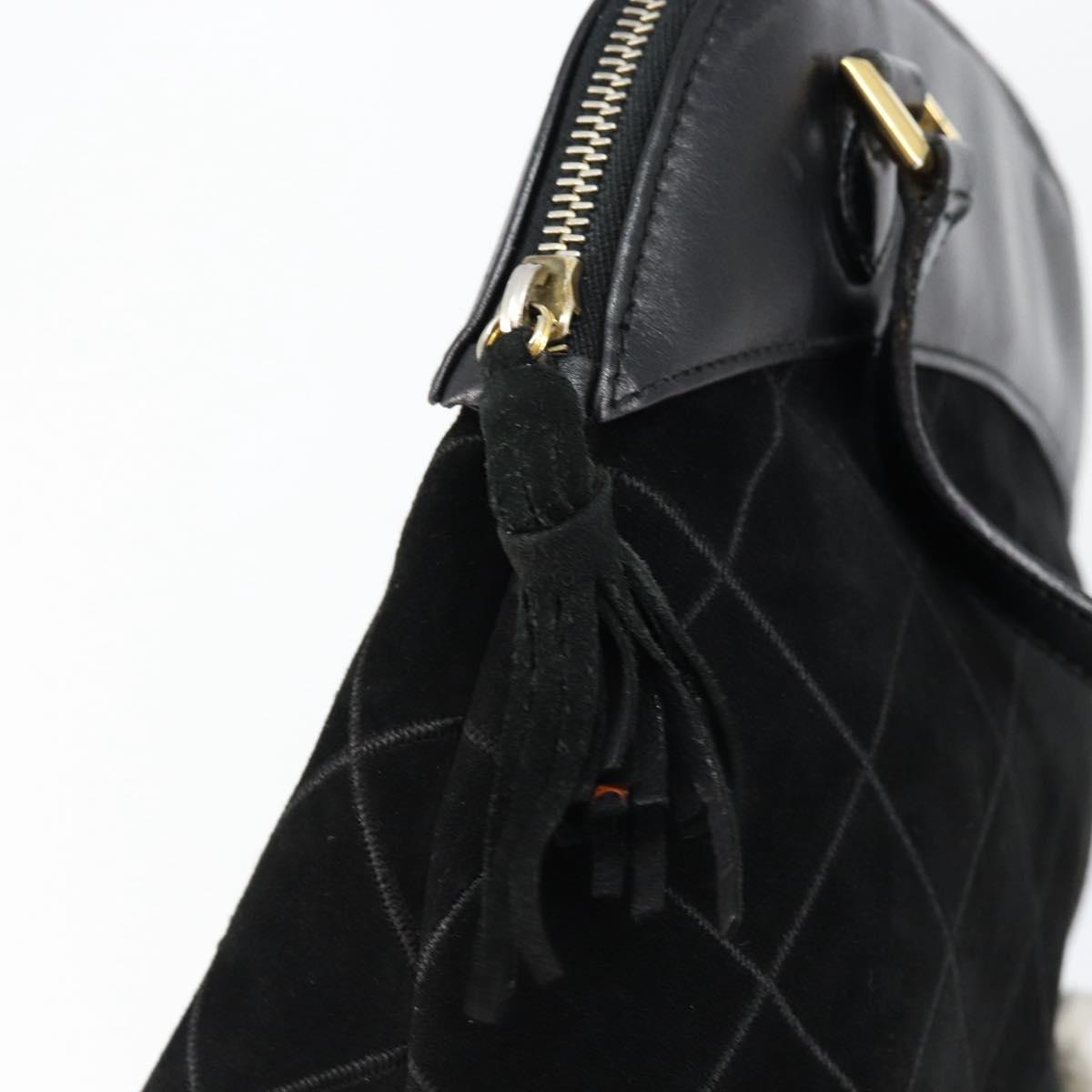 Salvatore Ferragamo Shoulder Bag Leather Suede Black Gold Auth BA7056