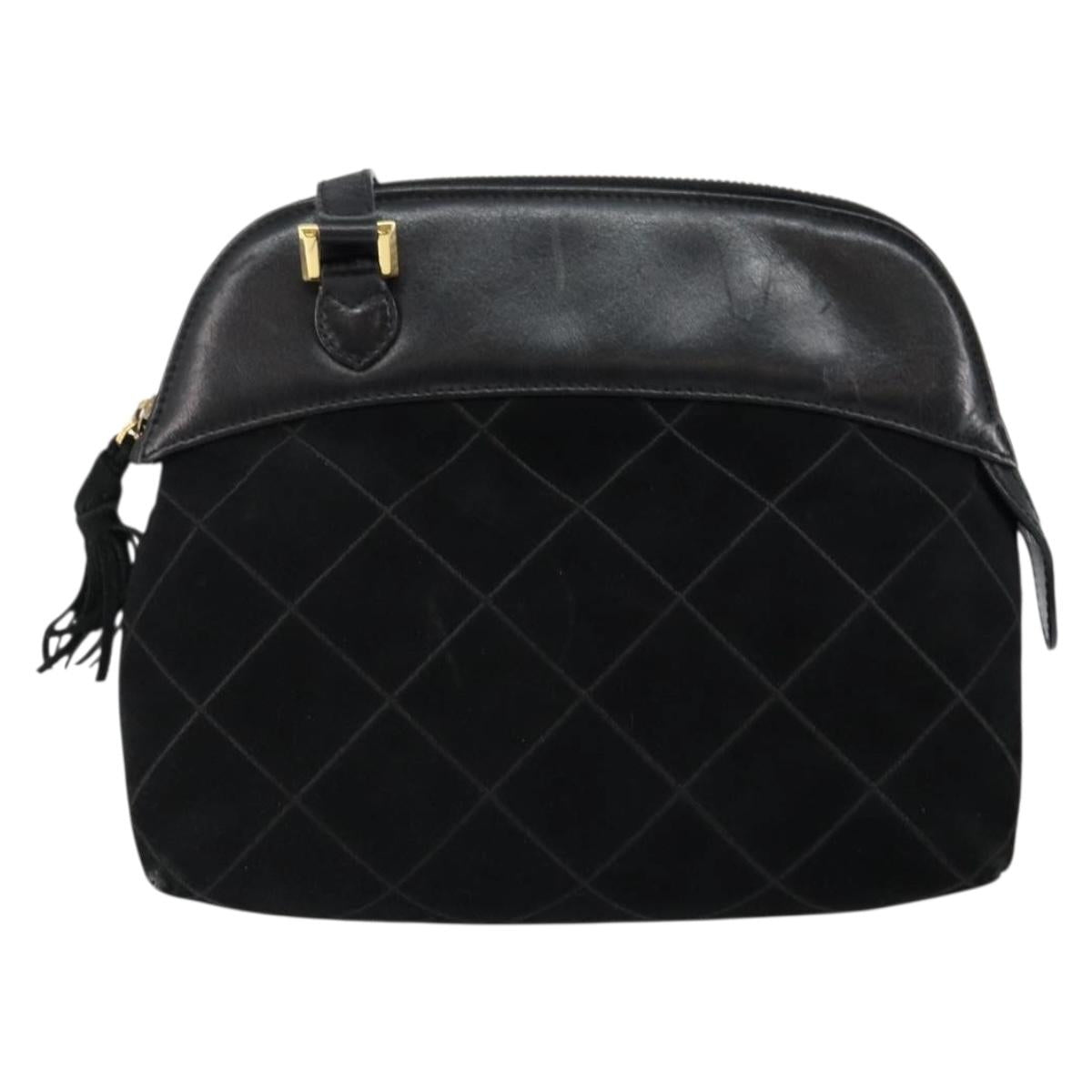 Salvatore Ferragamo Shoulder Bag Leather Suede Black Gold Auth BA7056