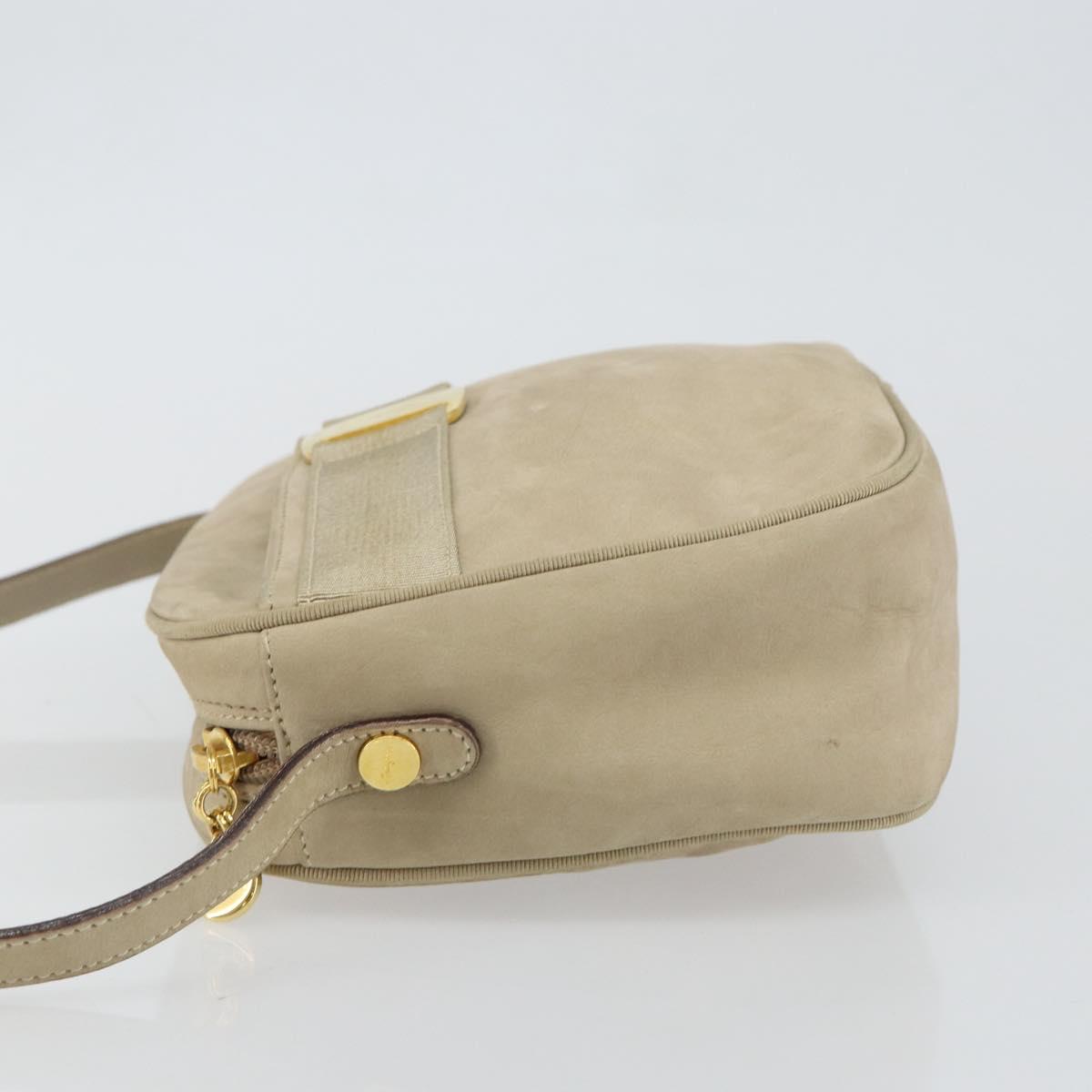 Salvatore Ferragamo Vala Shoulder Bag Suede Beige Gold Auth BA7057
