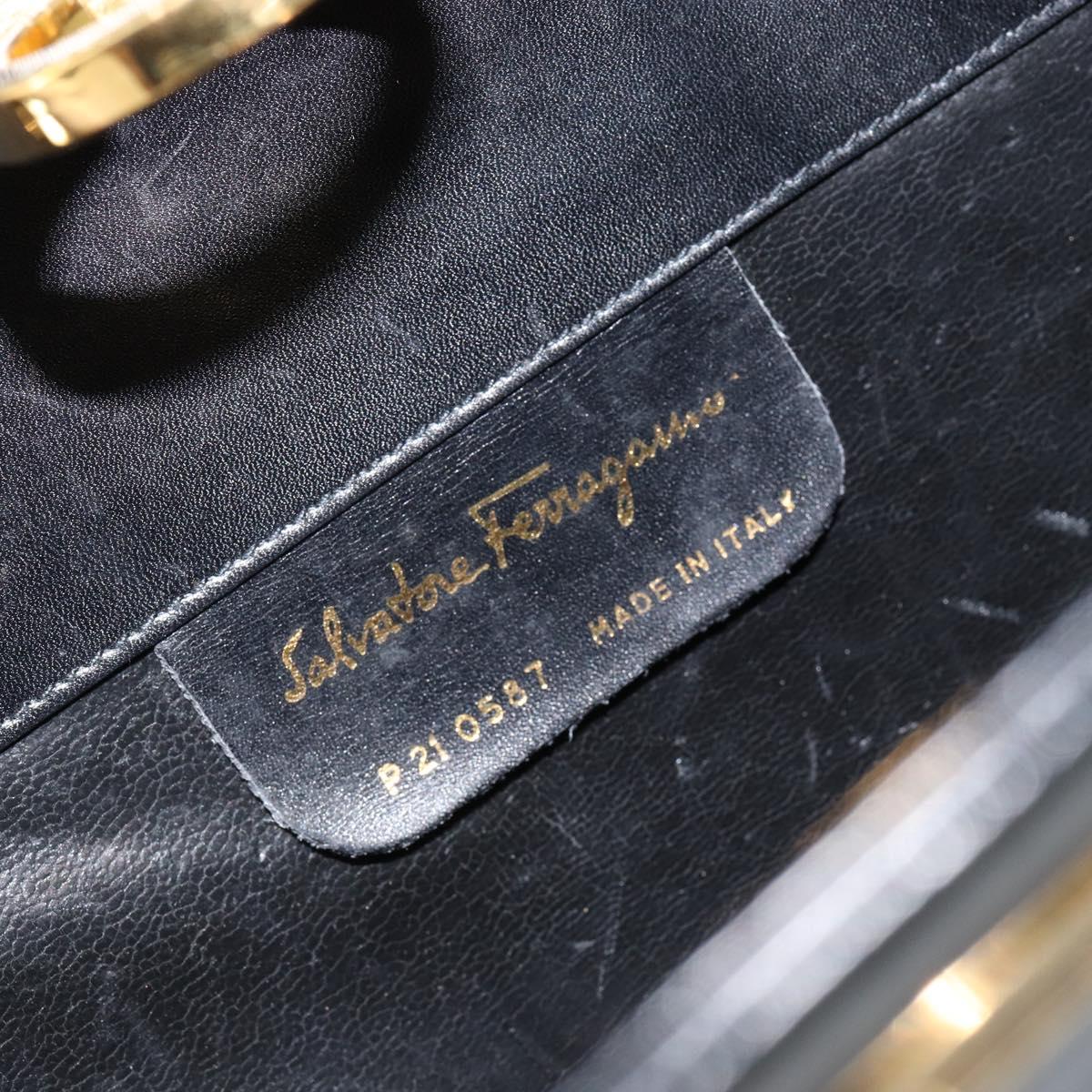 Salvatore Ferragamo Gancini Chain Shoulder Bag Leather Black Gold Auth BA7058