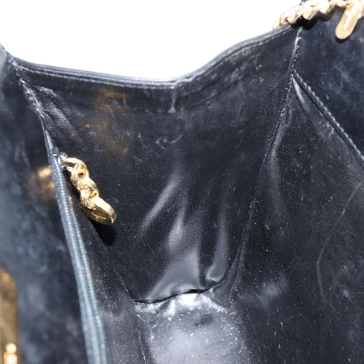 Salvatore Ferragamo Gancini Chain Shoulder Bag Leather Black Gold Auth BA7058