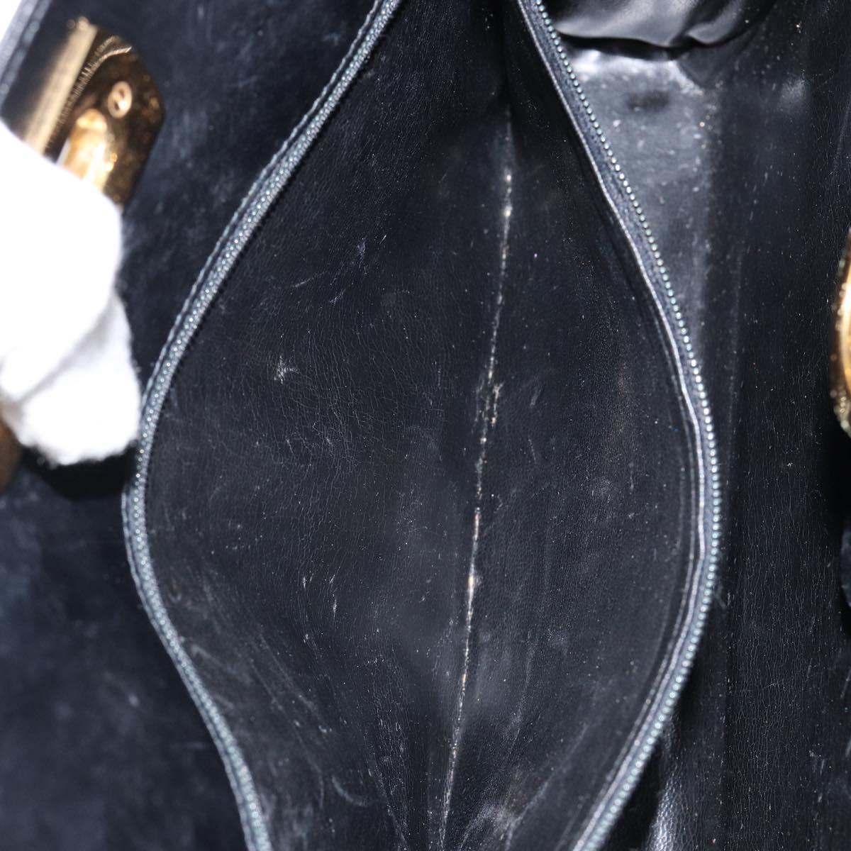 Salvatore Ferragamo Gancini Chain Shoulder Bag Leather Black Gold Auth BA7058