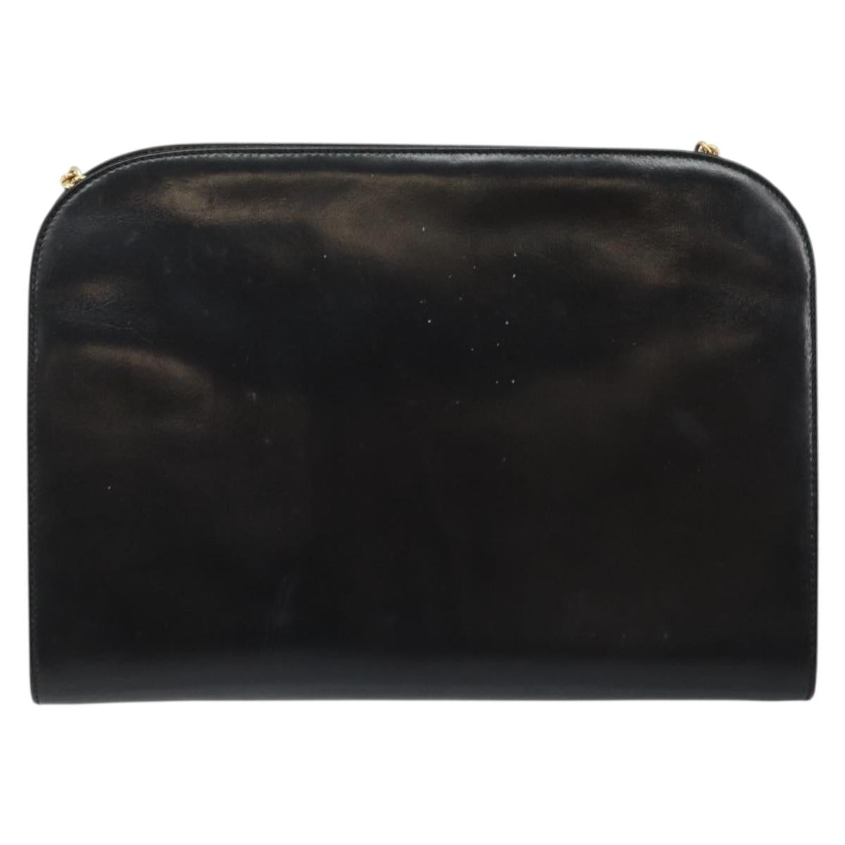 Salvatore Ferragamo Gancini Chain Shoulder Bag Leather Black Gold Auth BA7058