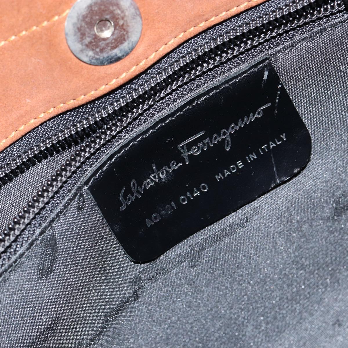 Salvatore Ferragamo Gancini Hand Bag Leather White Silver Auth BA7061