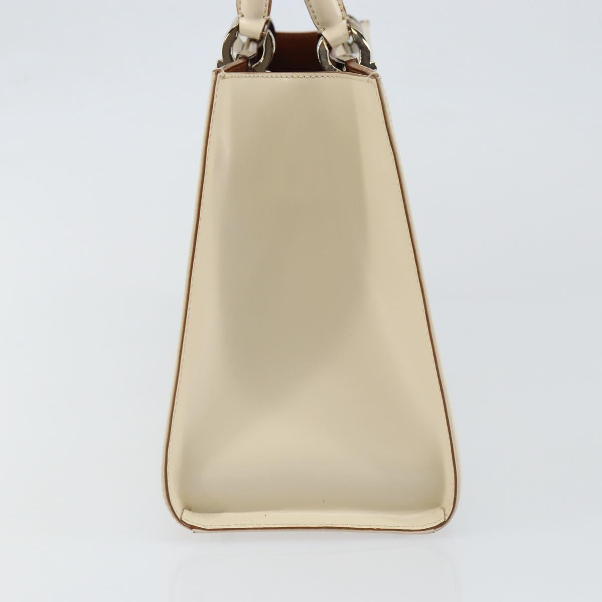 Salvatore Ferragamo Gancini Hand Bag Leather White Silver Auth BA7061