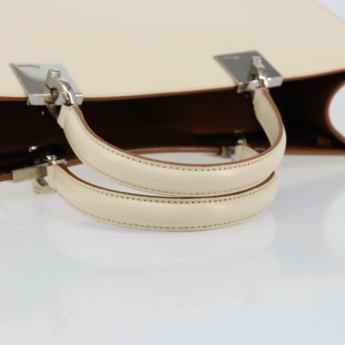 Salvatore Ferragamo Gancini Hand Bag Leather White Silver Auth BA7061