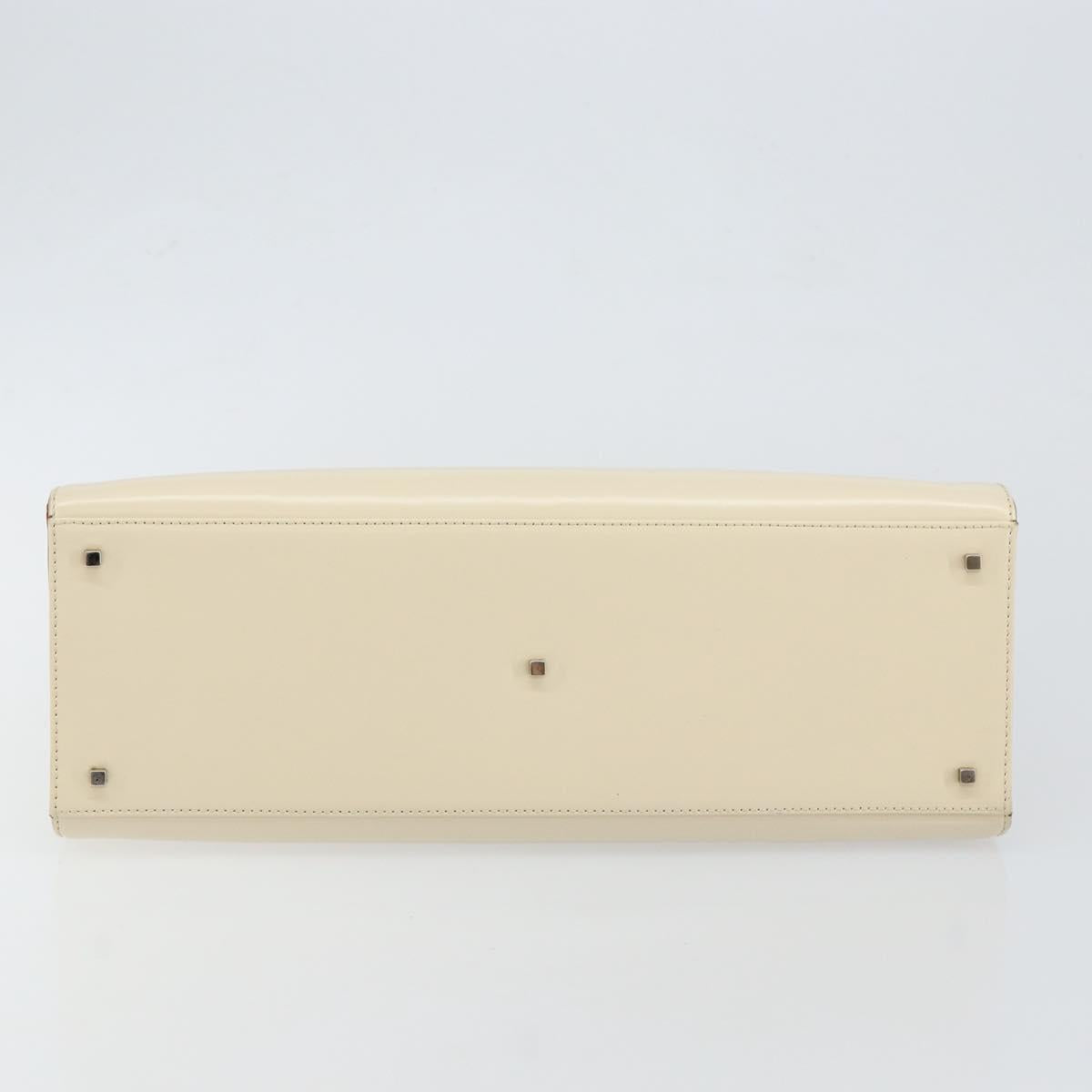 Salvatore Ferragamo Gancini Hand Bag Leather White Silver Auth BA7061