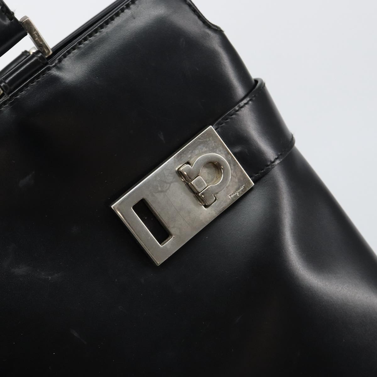 Salvatore Ferragamo Gancini Tote Bag Leather Black Silver Auth BA7066