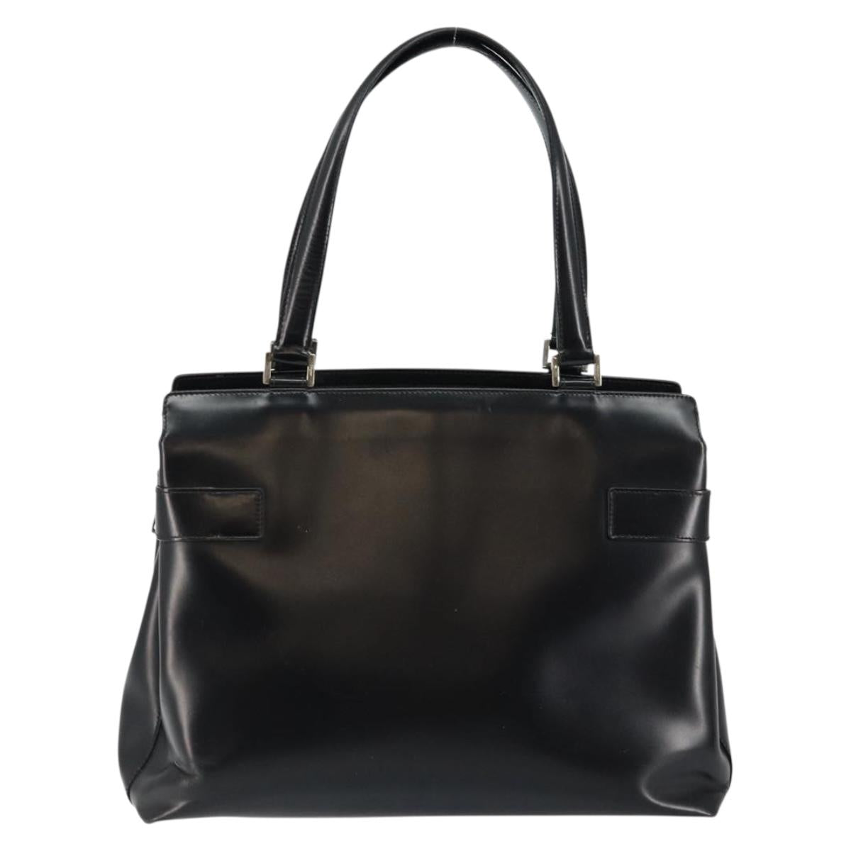 Salvatore Ferragamo Gancini Tote Bag Leather Black Silver Auth BA7066