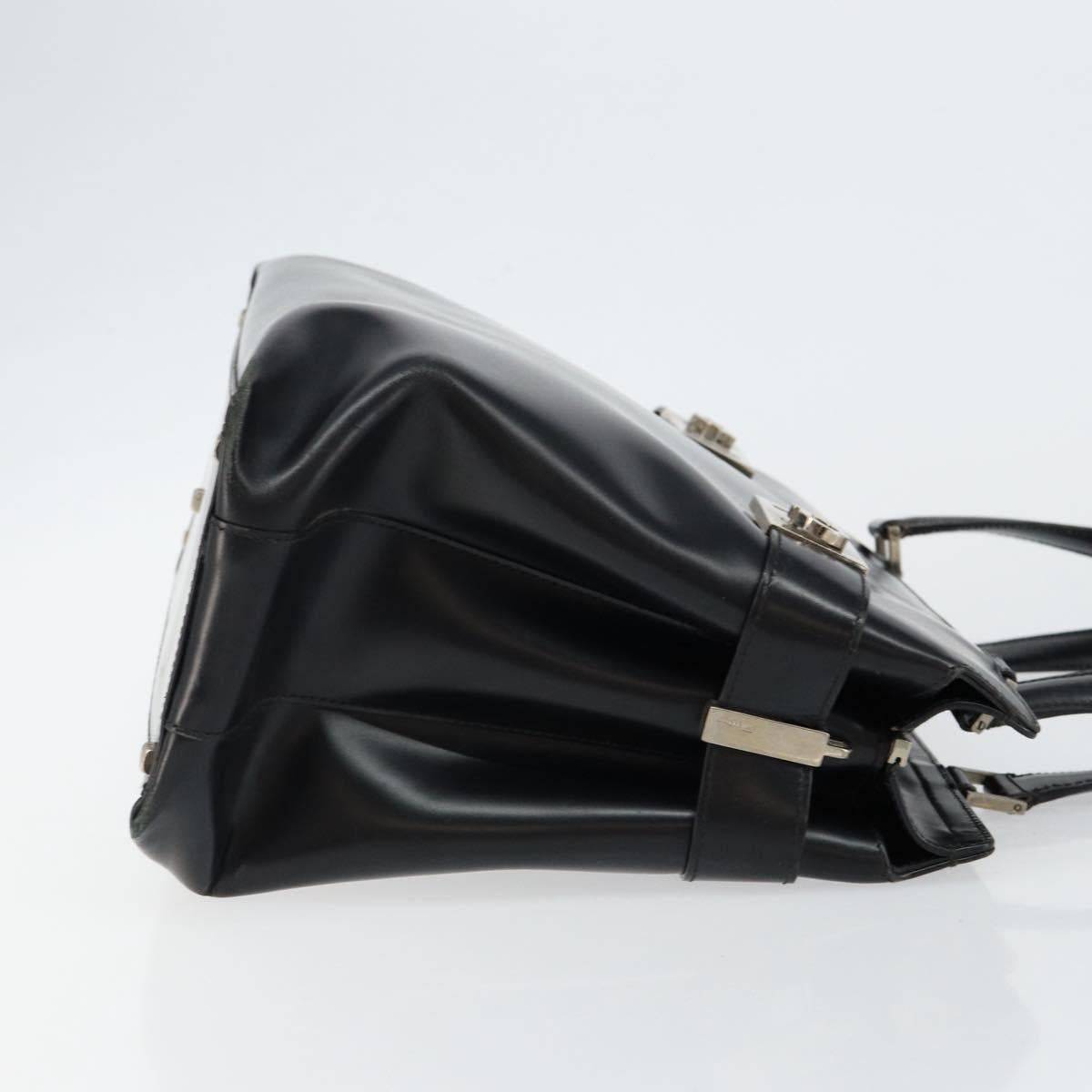 Salvatore Ferragamo Gancini Tote Bag Leather Black Silver Auth BA7066