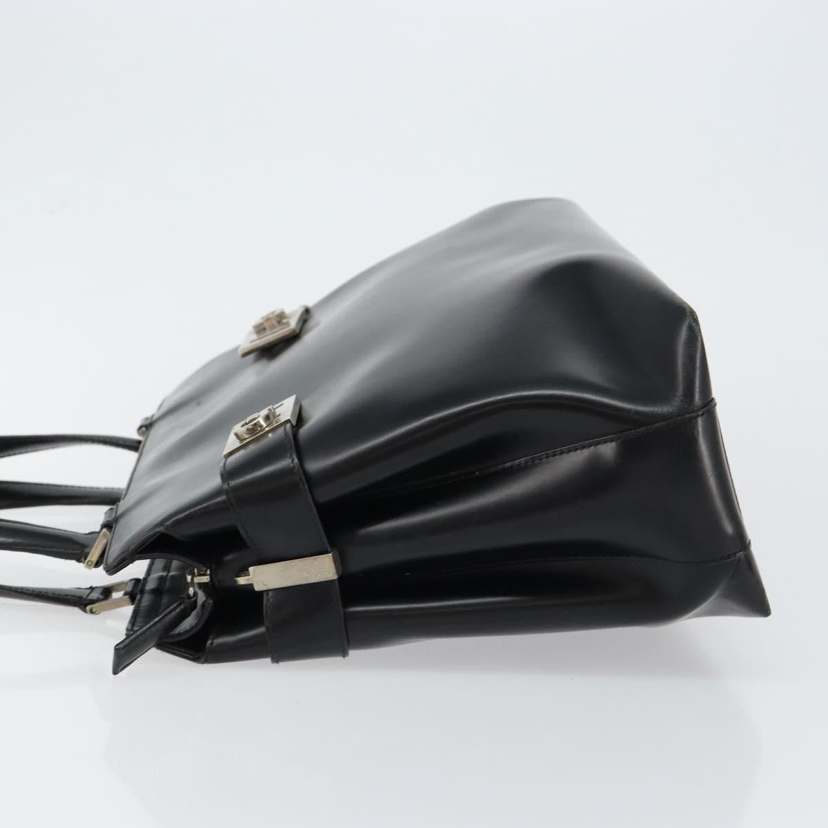 Salvatore Ferragamo Gancini Tote Bag Leather Black Silver Auth BA7066