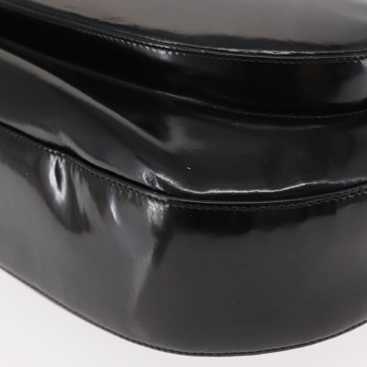 Salvatore Ferragamo Gancini Shoulder Bag Enamel Black Silver Auth BA7067