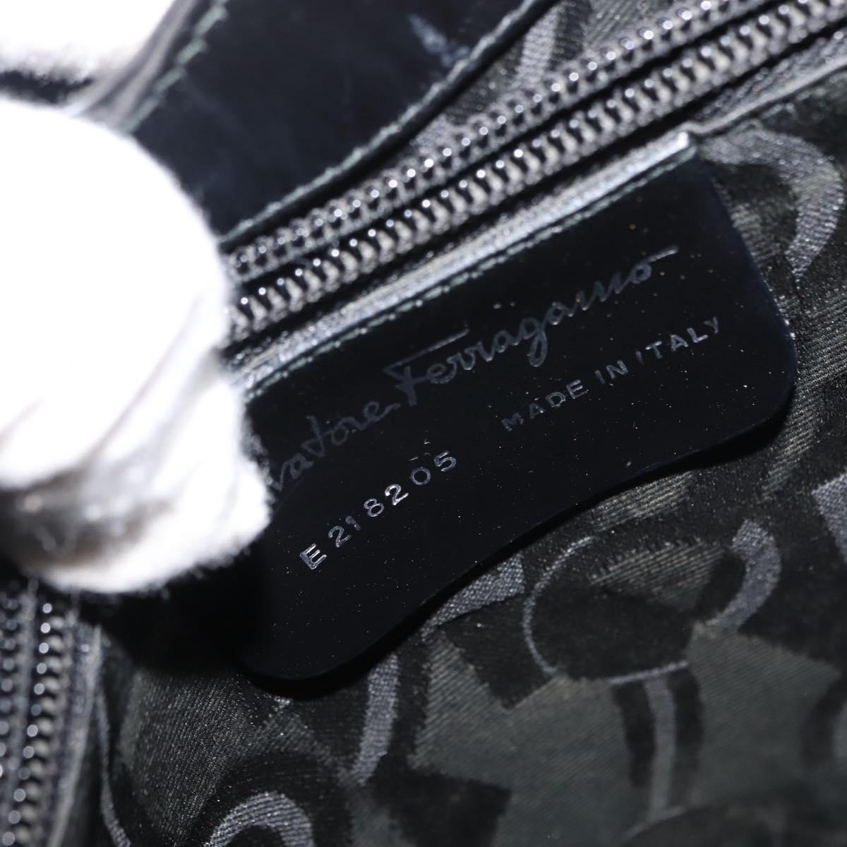 Salvatore Ferragamo Gancini Shoulder Bag Enamel Black Silver Auth BA7067