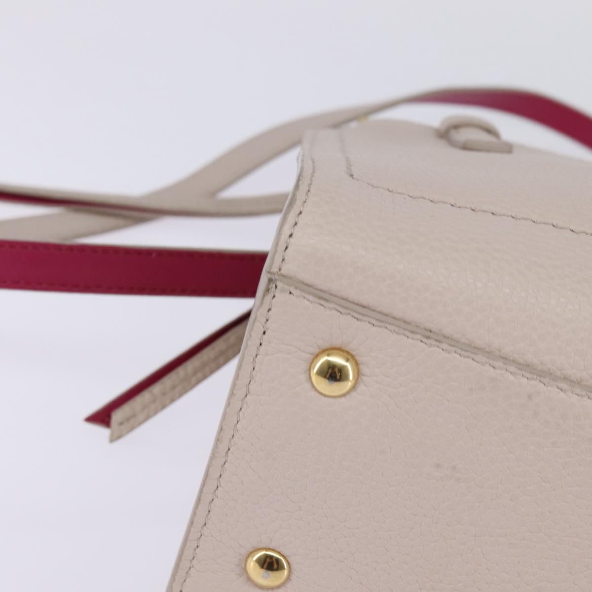 Salvatore Ferragamo Gancini Hand Bag Leather 2way Beige Gold Auth BA7068