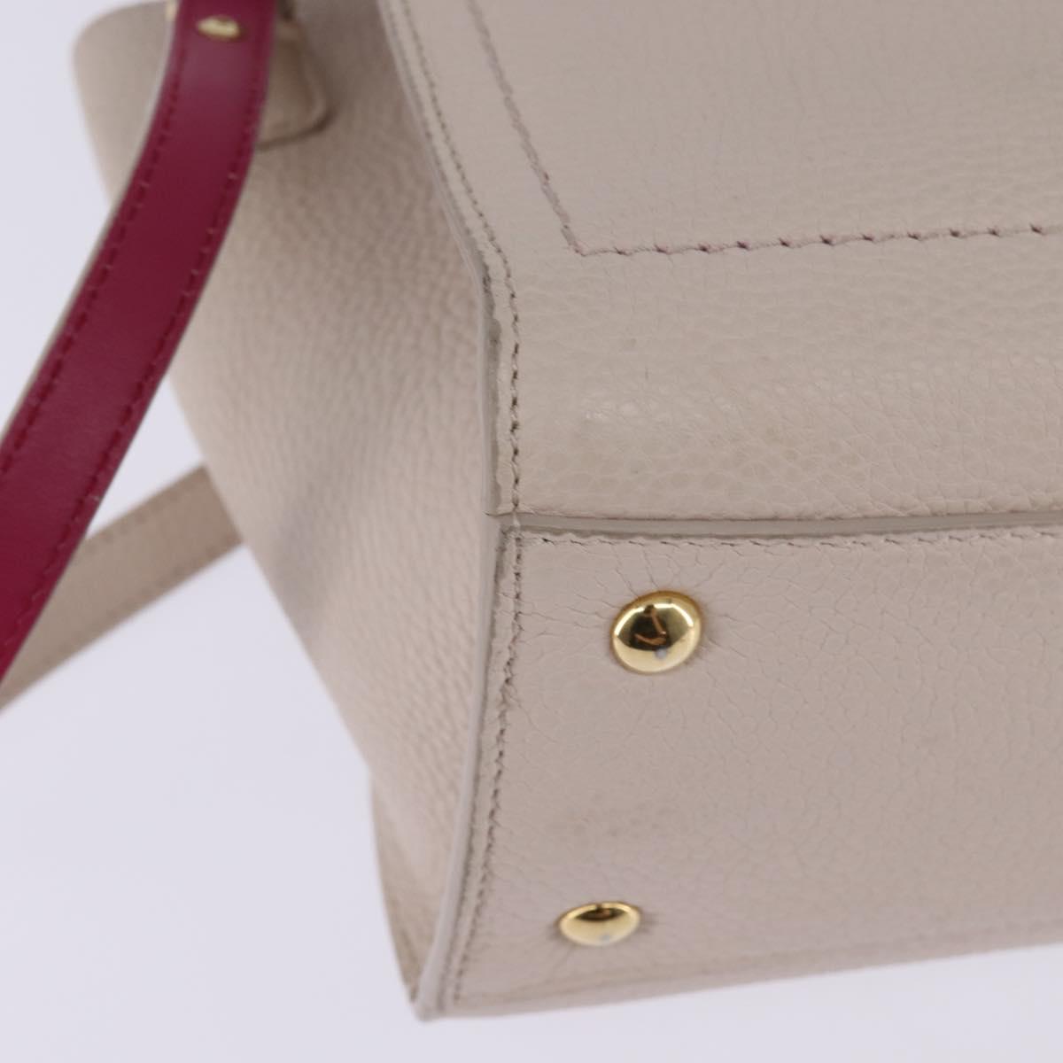 Salvatore Ferragamo Gancini Hand Bag Leather 2way Beige Gold Auth BA7068