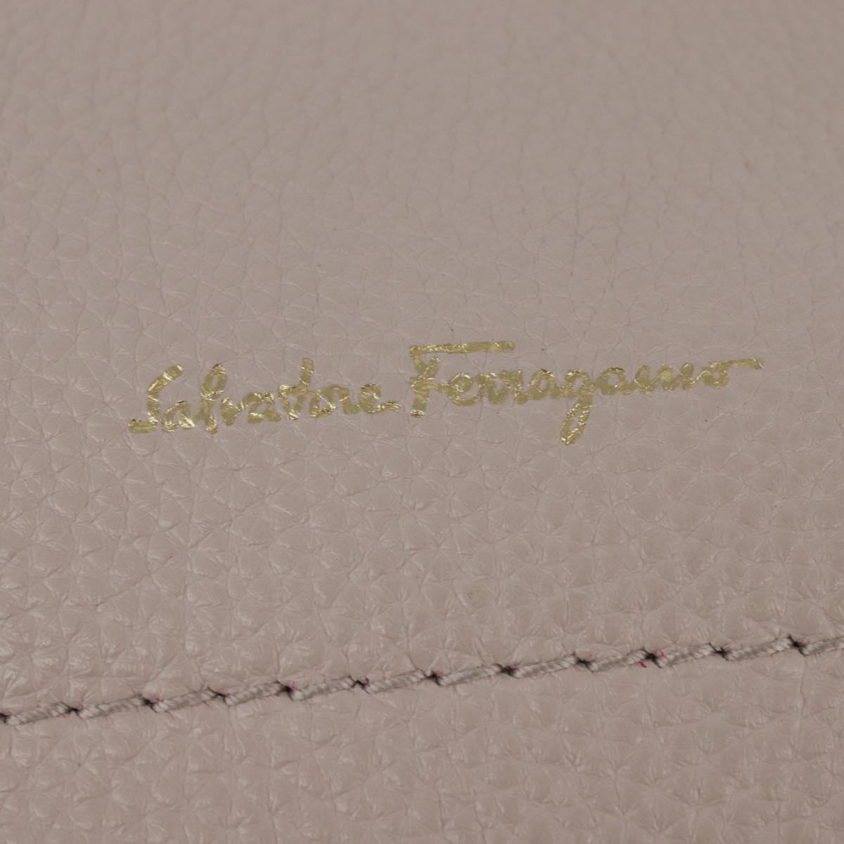 Salvatore Ferragamo Gancini Hand Bag Leather 2way Beige Gold Auth BA7068