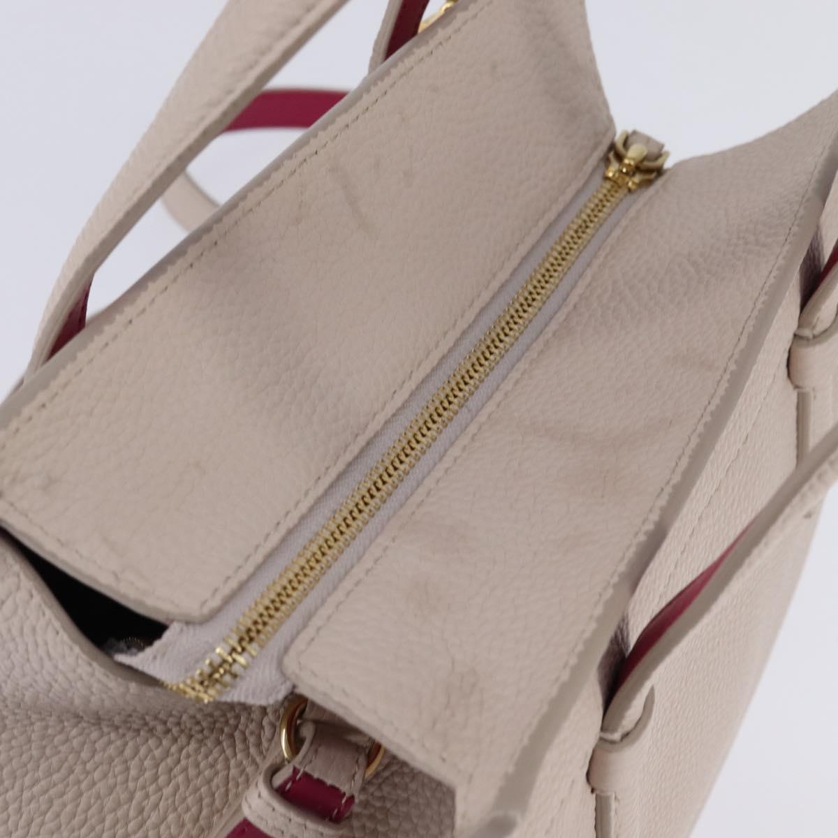 Salvatore Ferragamo Gancini Hand Bag Leather 2way Beige Gold Auth BA7068