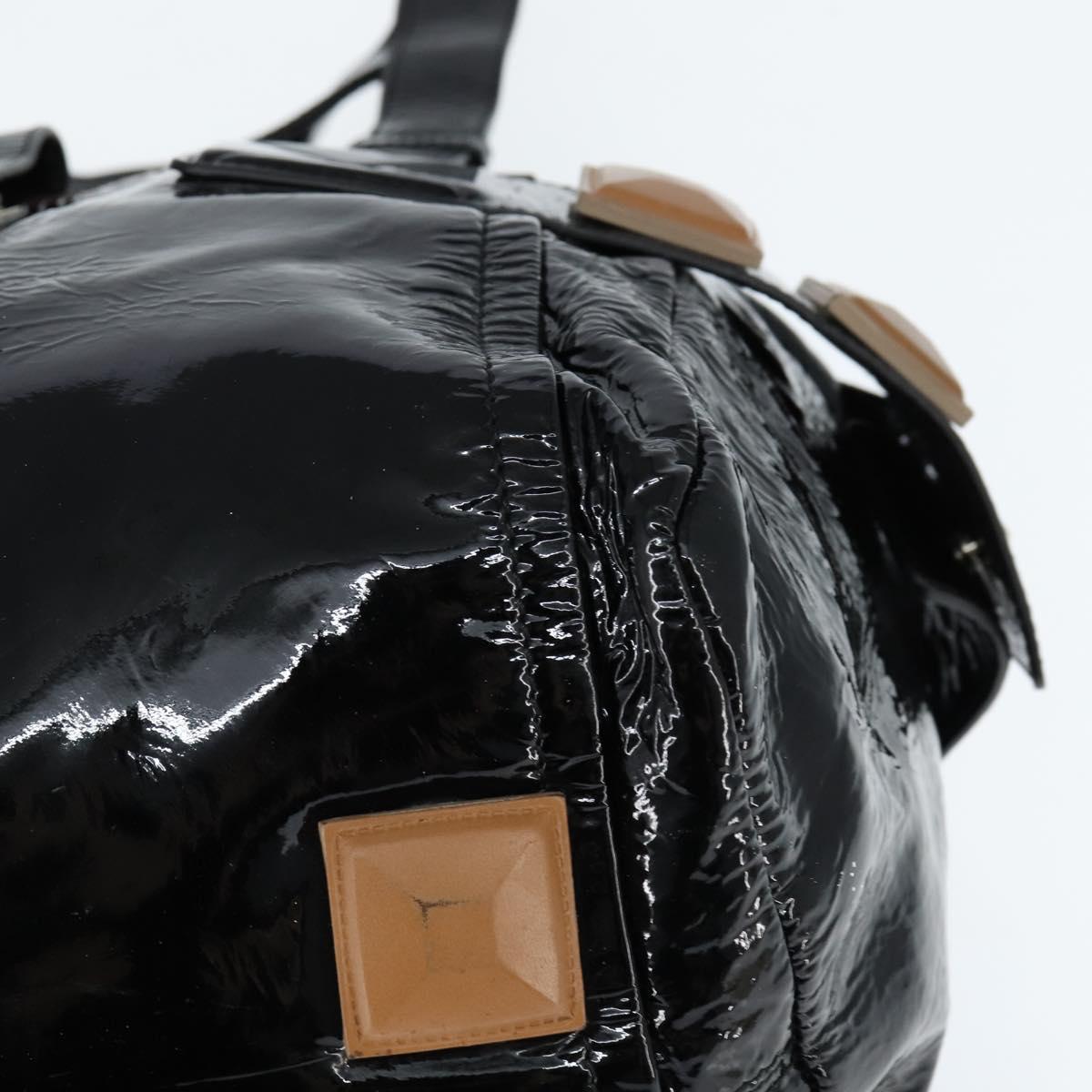 Chloe Audra Tote Bag Enamel Black Gold Auth BA7069