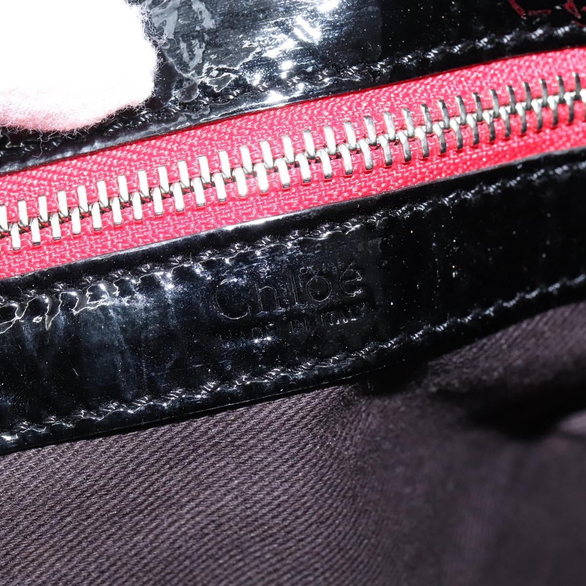 Chloe Audra Tote Bag Enamel Black Gold Auth BA7069